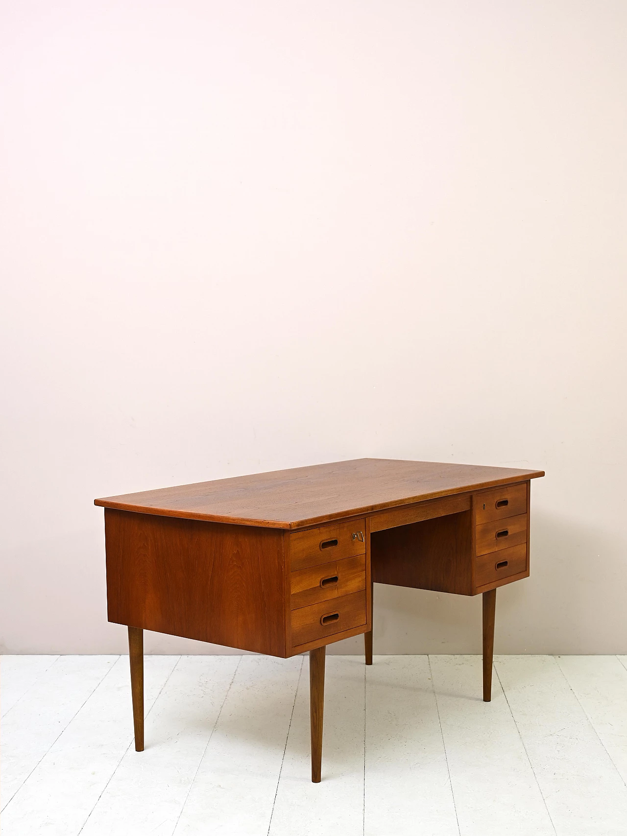 Danish teak desk with drawers and tapered legs, 1950s 3