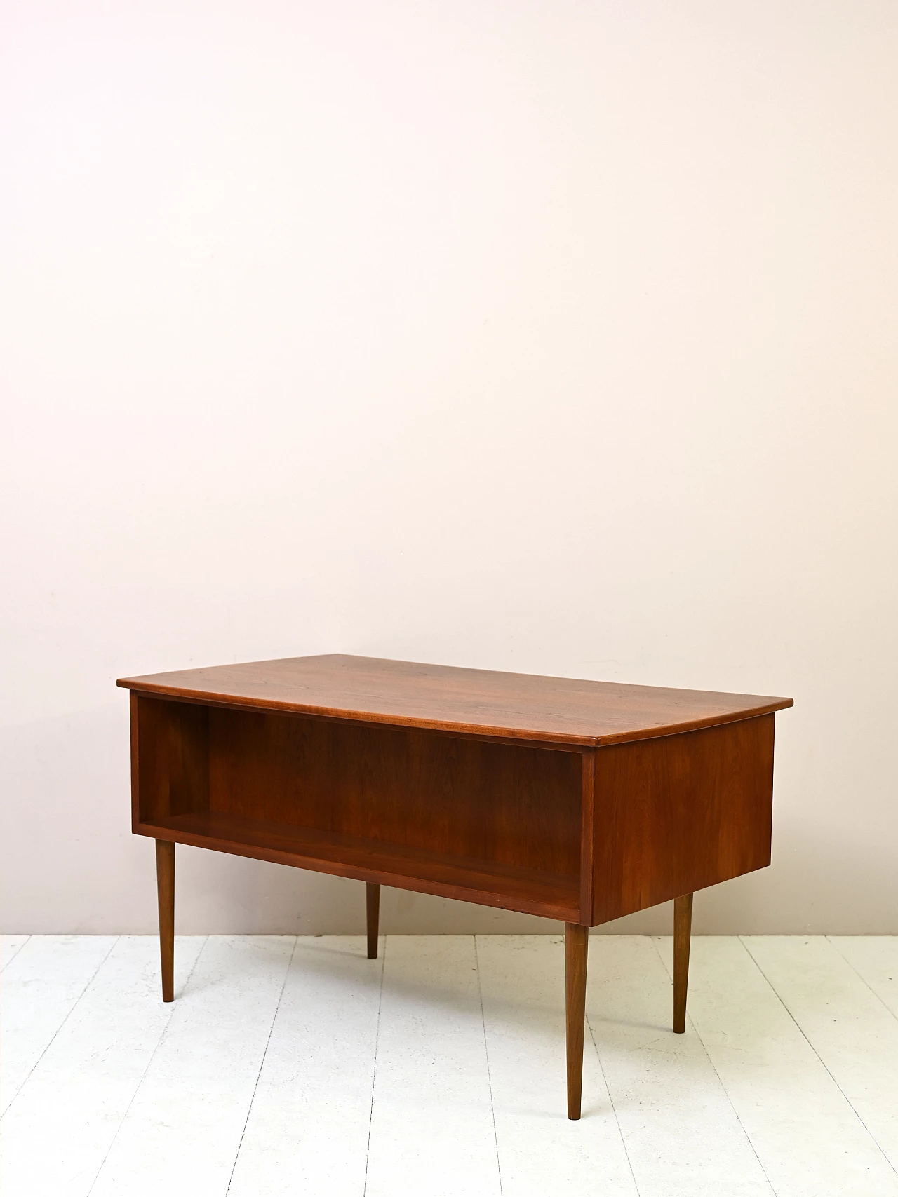 Danish teak desk with drawers and tapered legs, 1950s 5