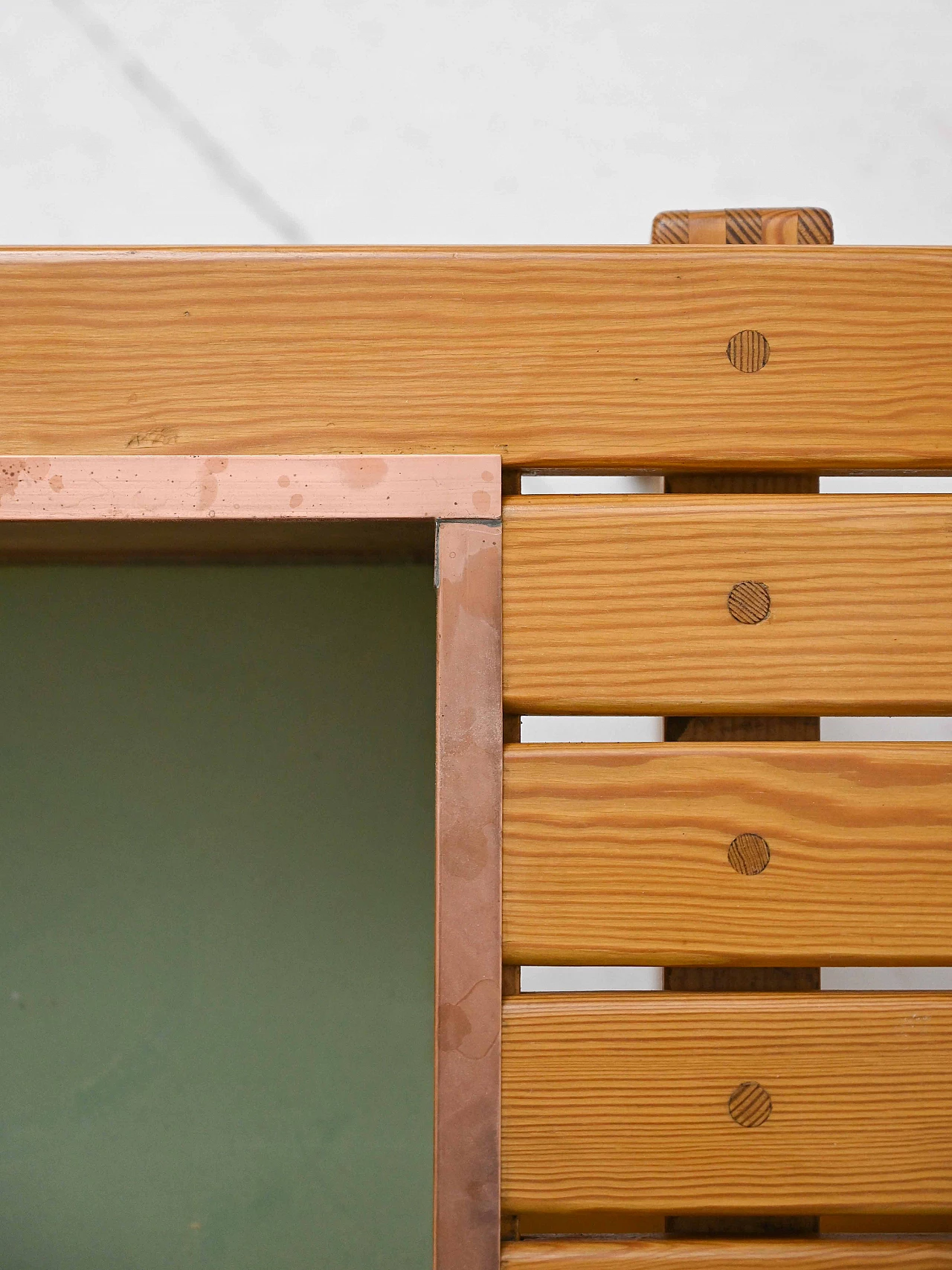 Scandinavian pine bench with metal planter, 1960s 6