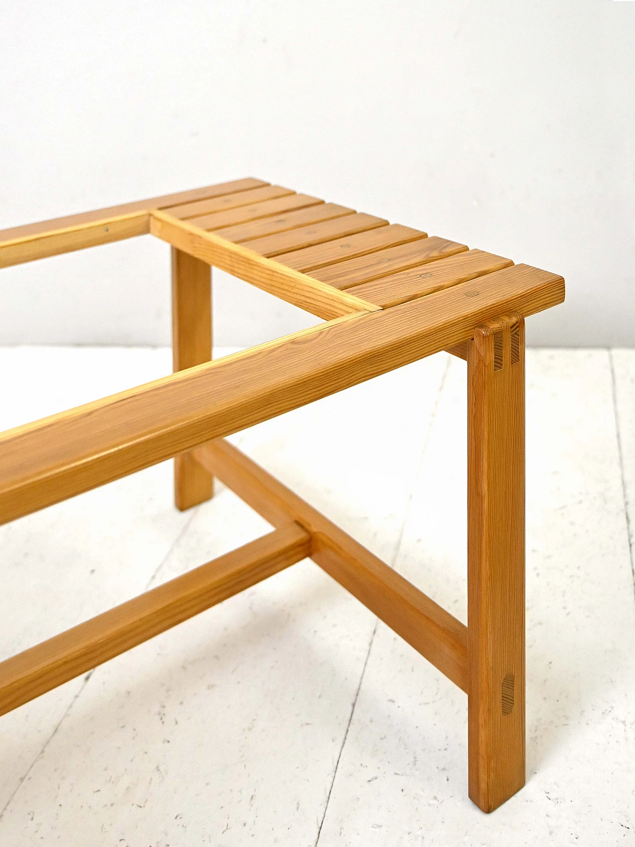 Scandinavian pine bench with metal planter, 1960s 7