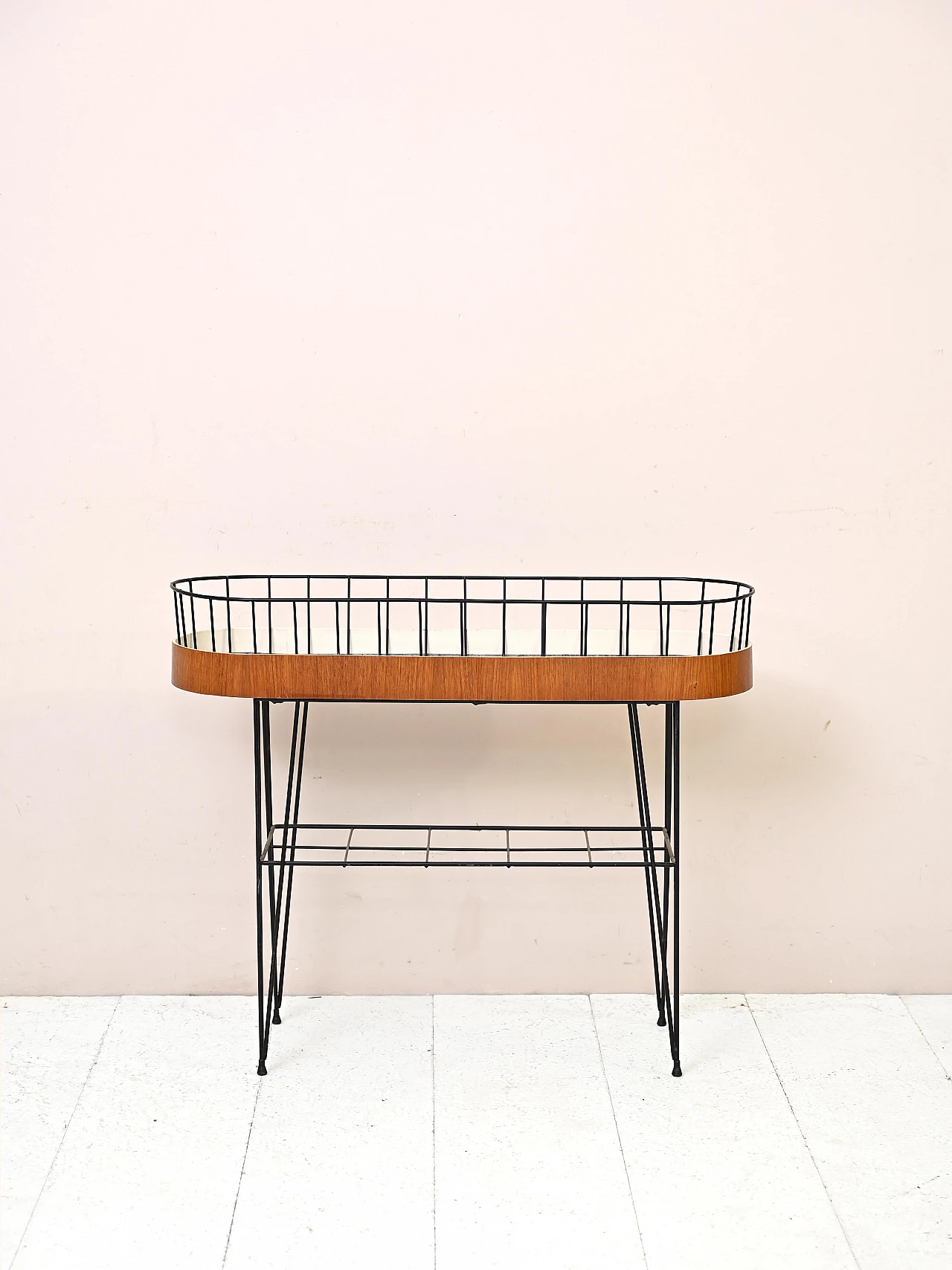 Scandinavian planter in curved teak and metal, 1960s 2