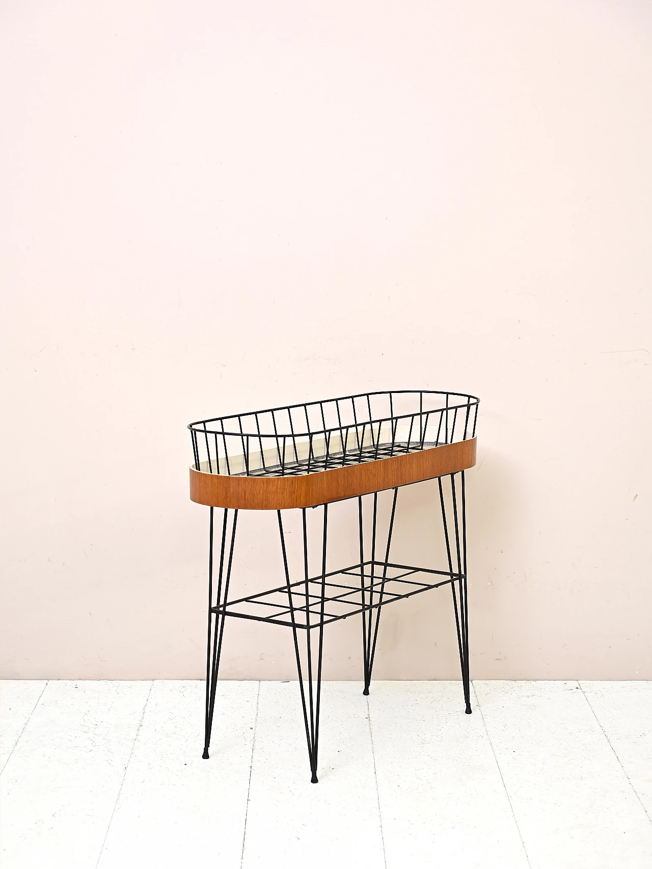 Scandinavian planter in curved teak and metal, 1960s 3