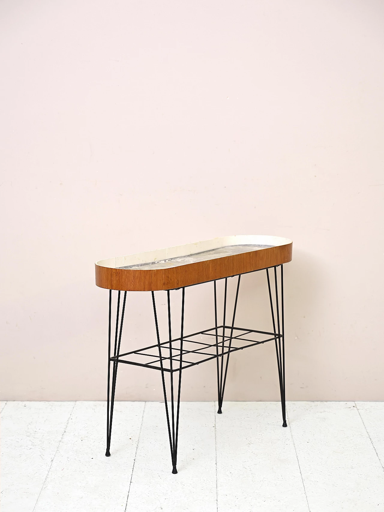 Fioriera scandinava in metallo e teak, anni '60 3