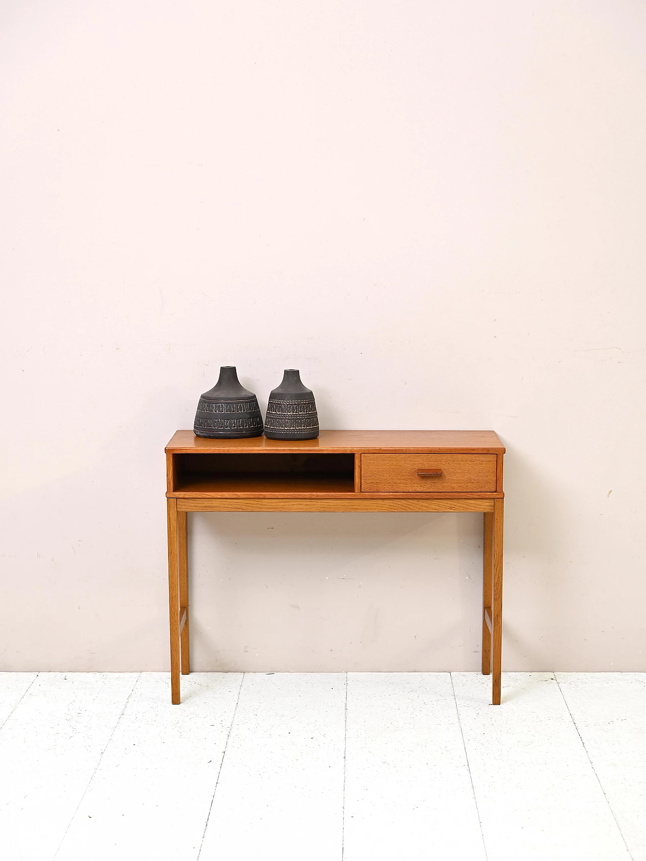 Scandinavian teak coffee table with drawer and open compartment, 1960s 1