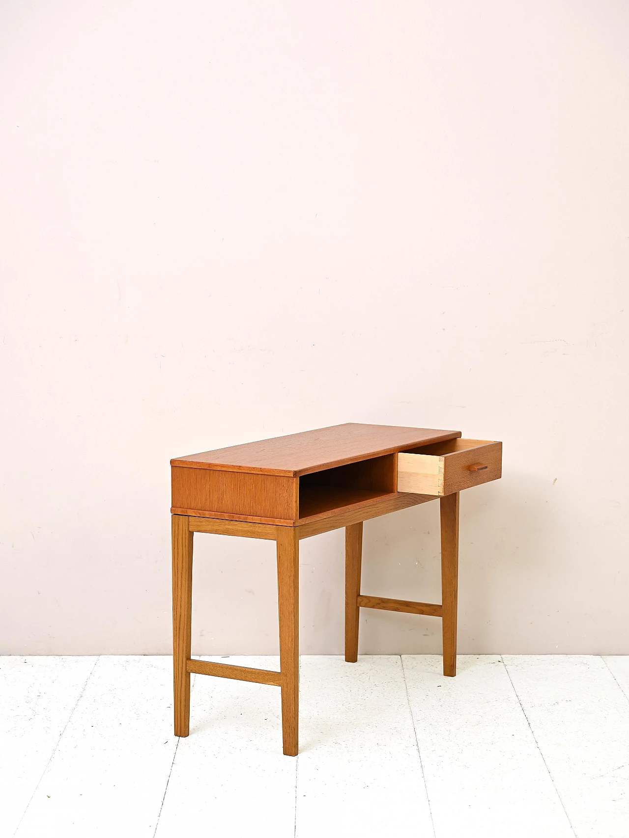 Scandinavian teak coffee table with drawer and open compartment, 1960s 4