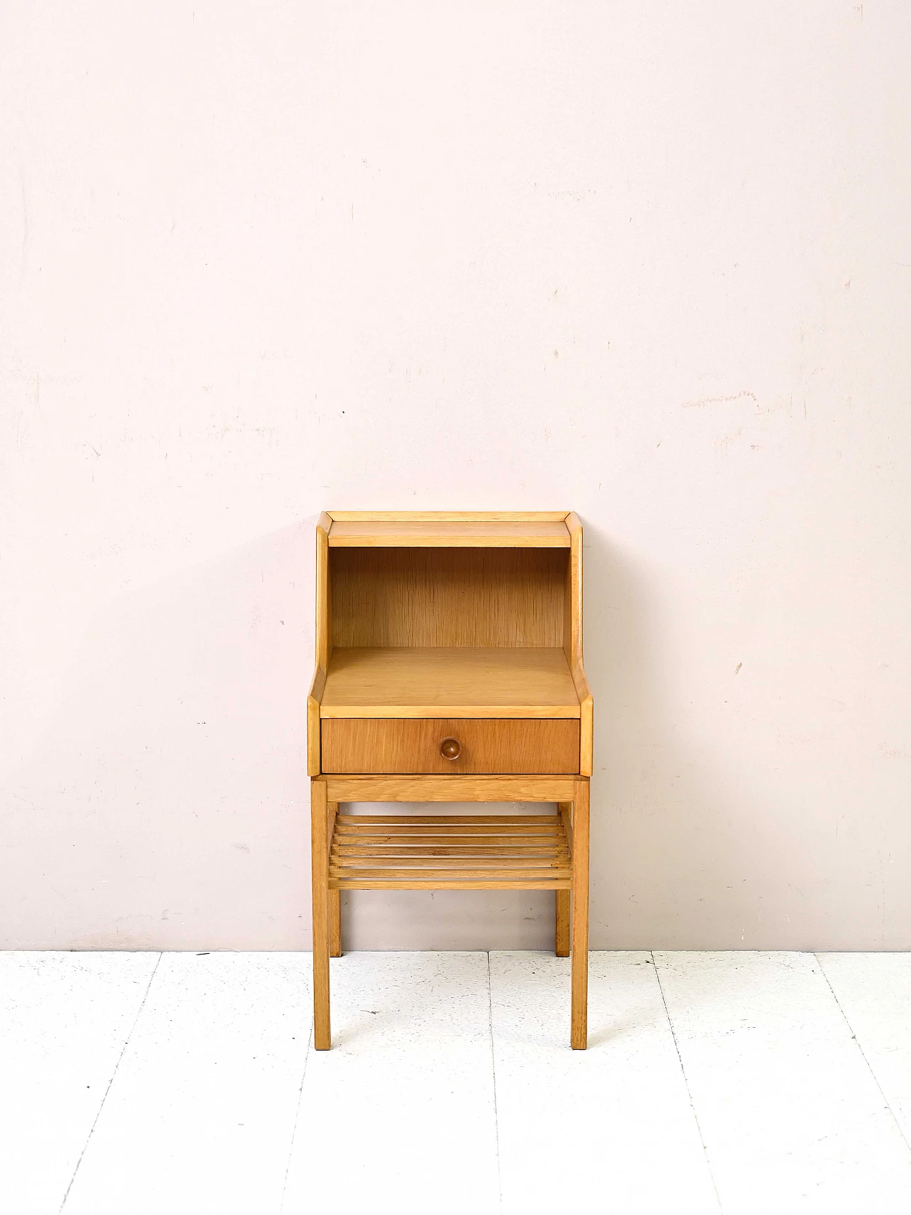 Scandinavian oak bedside table with double shelf, 1960s 2