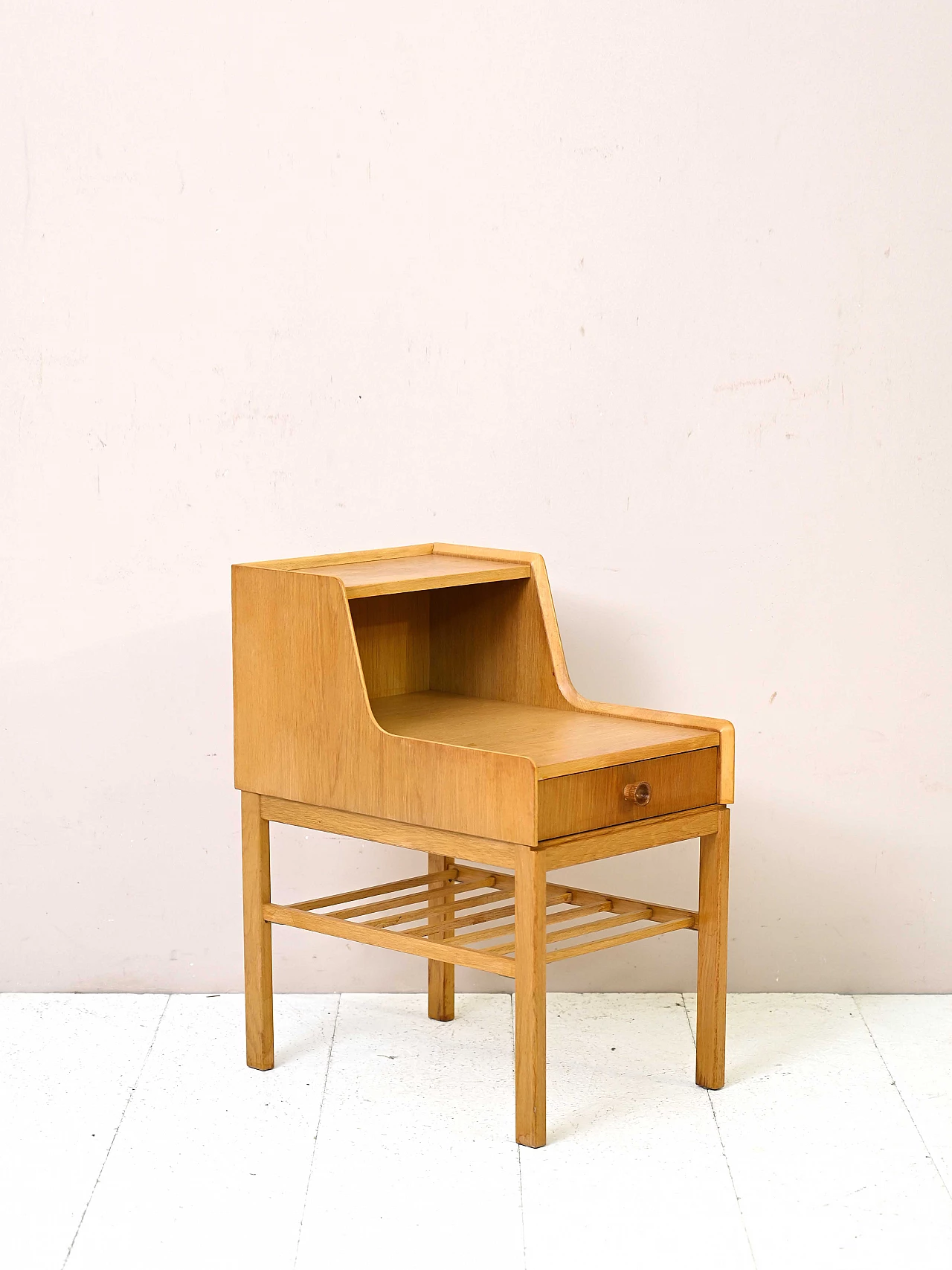 Scandinavian oak bedside table with double shelf, 1960s 3