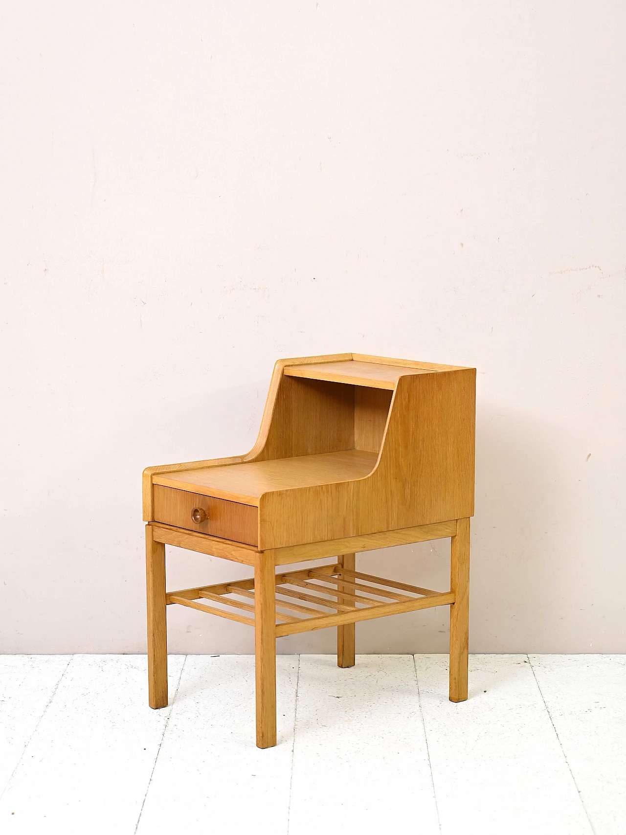 Scandinavian oak bedside table with double shelf, 1960s 5