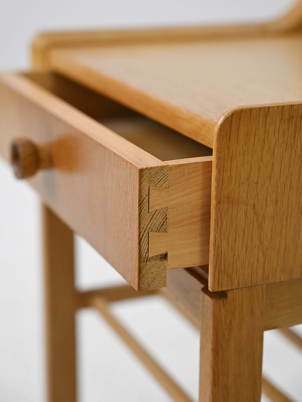 Scandinavian oak bedside table with double shelf, 1960s 7