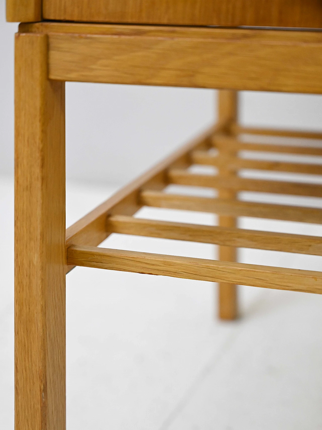 Scandinavian oak bedside table with double shelf, 1960s 8