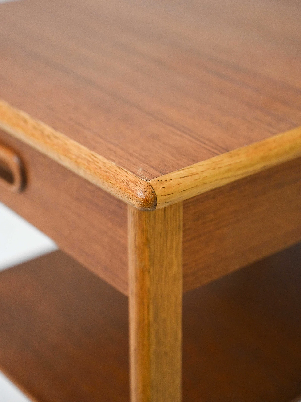 Swedish teak and oak bedside table with drawer and double shelf, 1960s 6