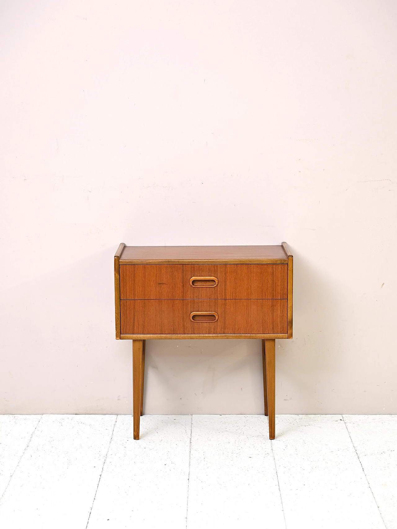 Scandinavian teak and birch bedside table with two drawers, 1960s 2