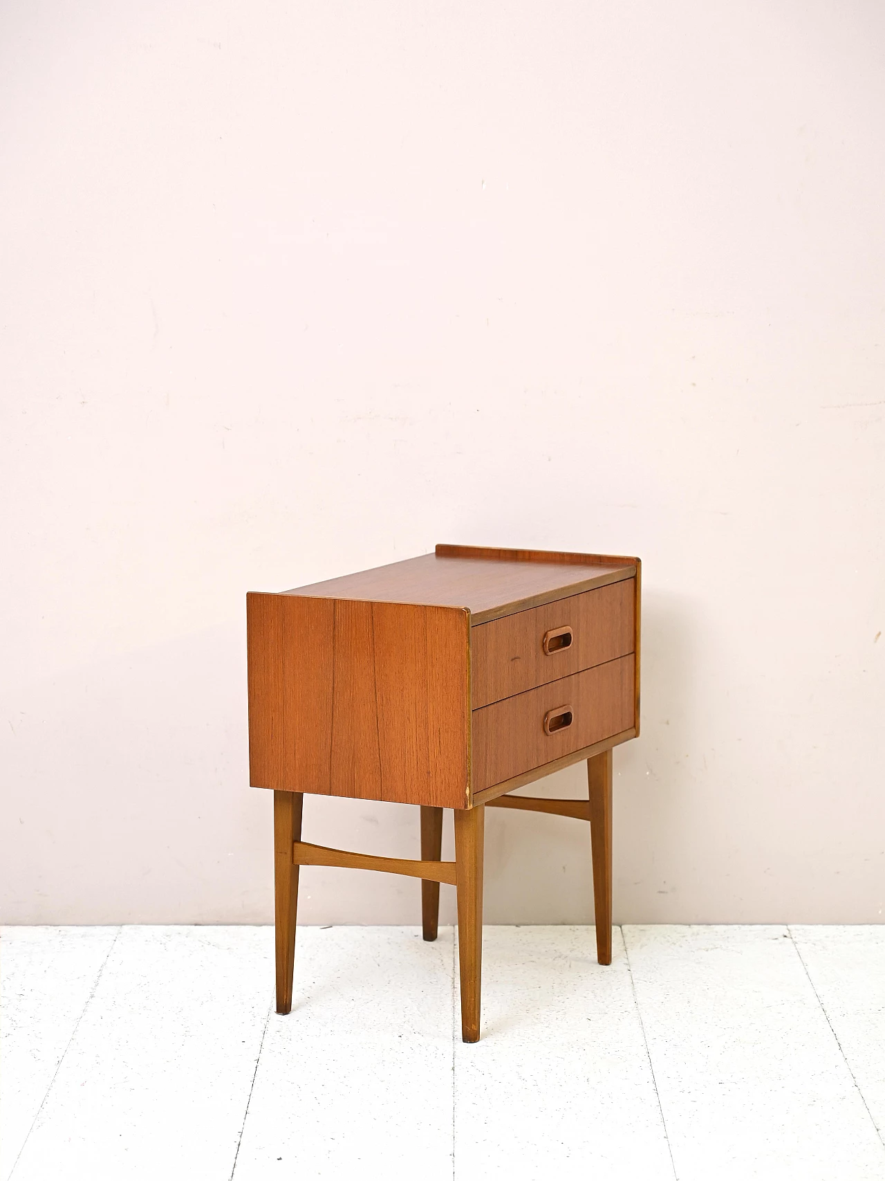 Scandinavian teak and birch bedside table with two drawers, 1960s 3