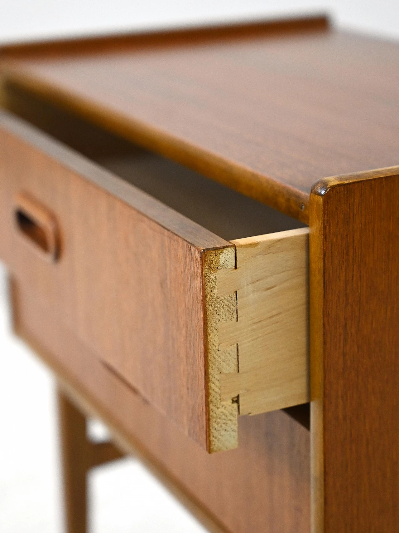 Scandinavian teak and birch bedside table with two drawers, 1960s 6