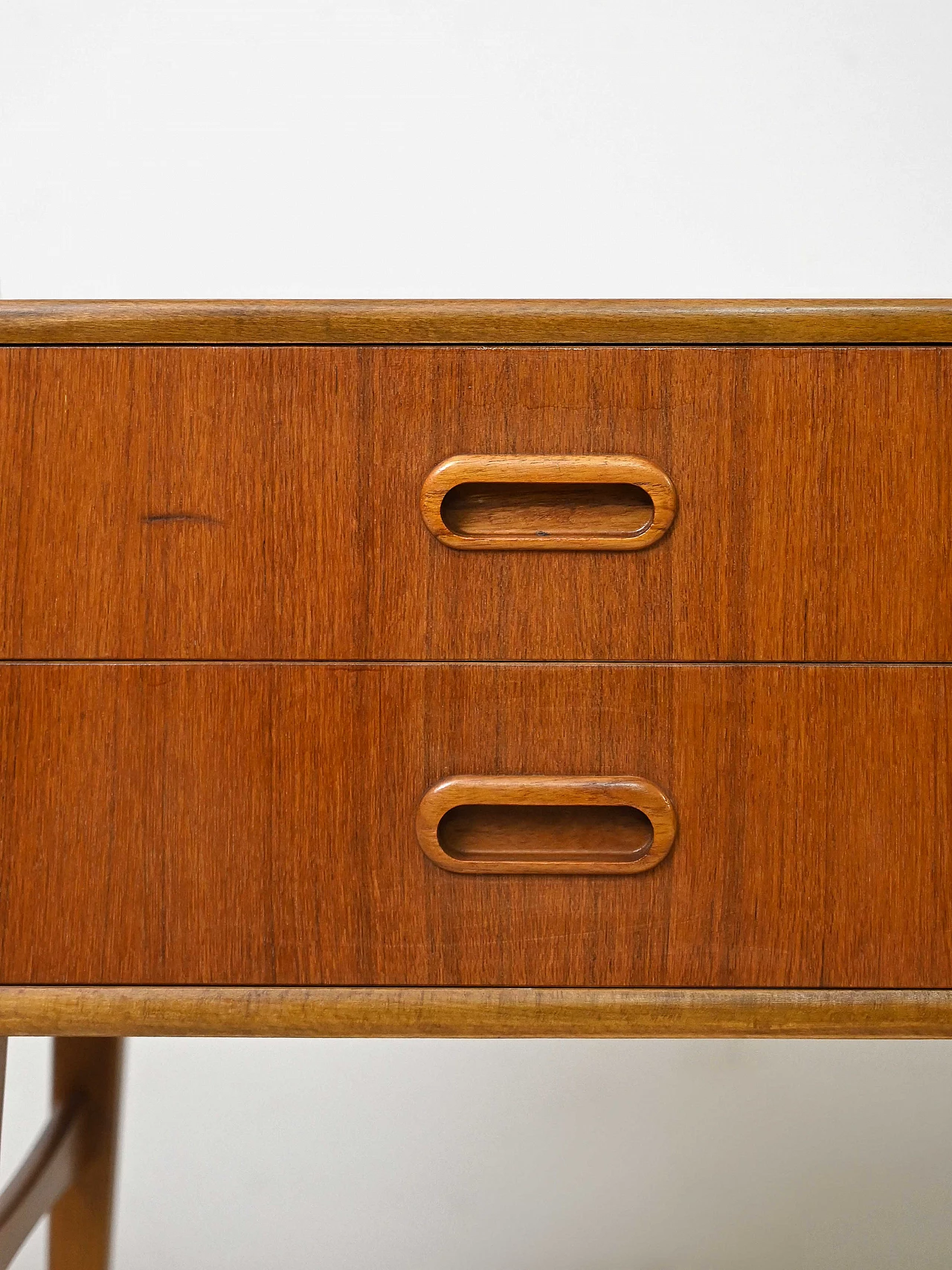Scandinavian teak and birch bedside table with two drawers, 1960s 7