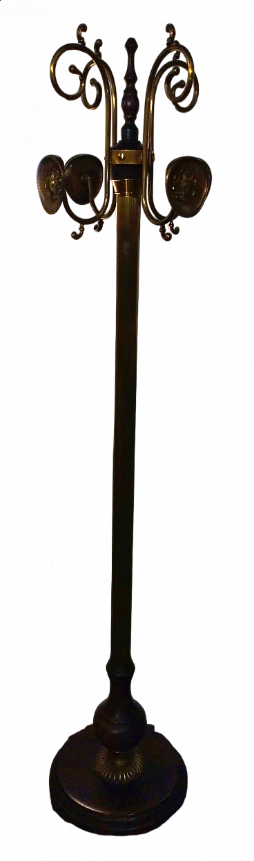 Brass and wood coat rack, 1960s