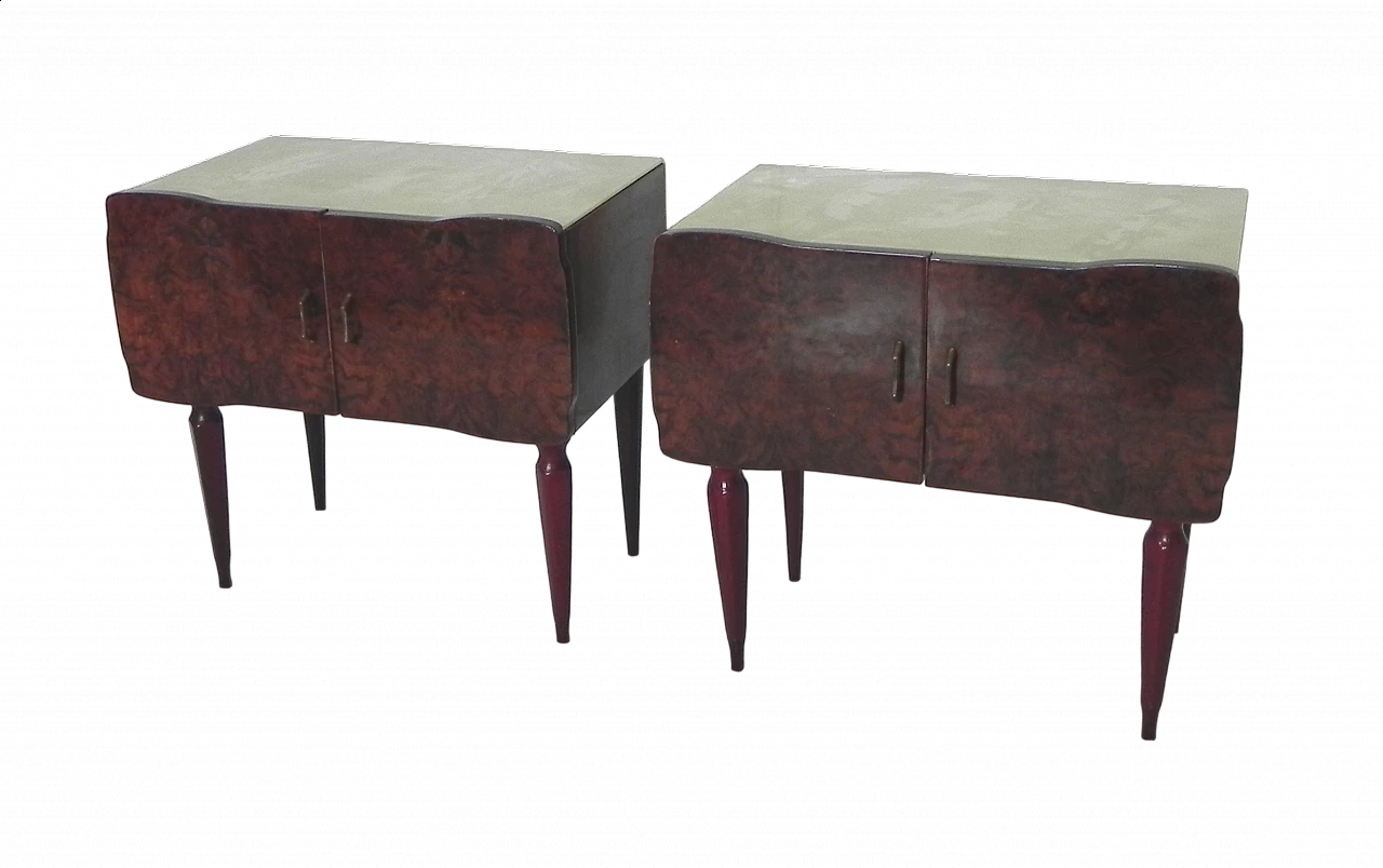 Pair of beech and mahogany root bedside tables with glass top, 1950s 16