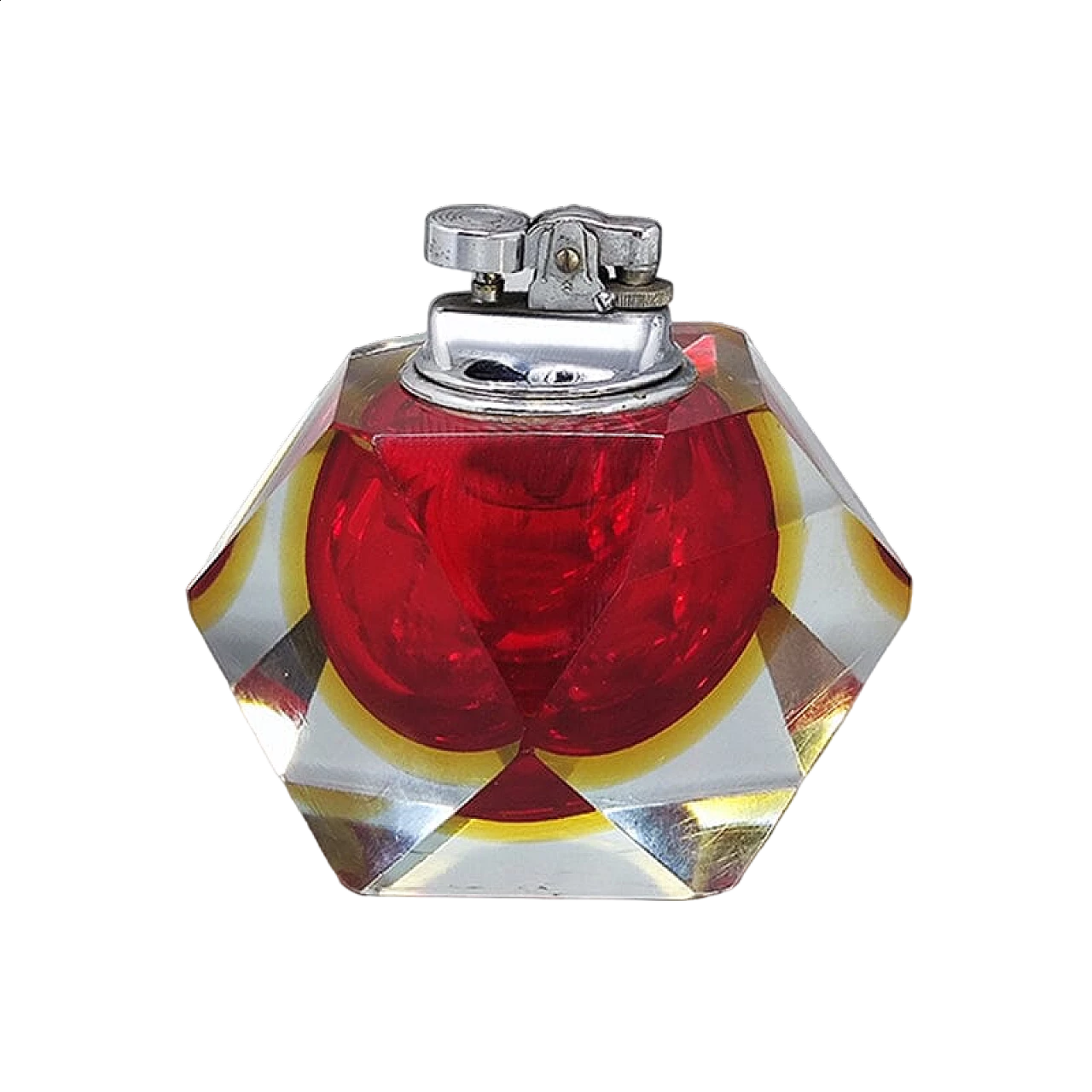 Red Murano glass submerged table lighter by Flavio Poli for Seguso, 1960s 8