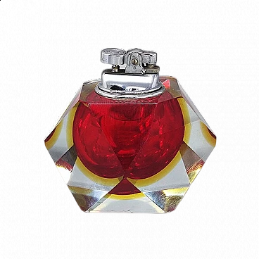 Red Murano glass submerged table lighter by Flavio Poli for Seguso, 1960s