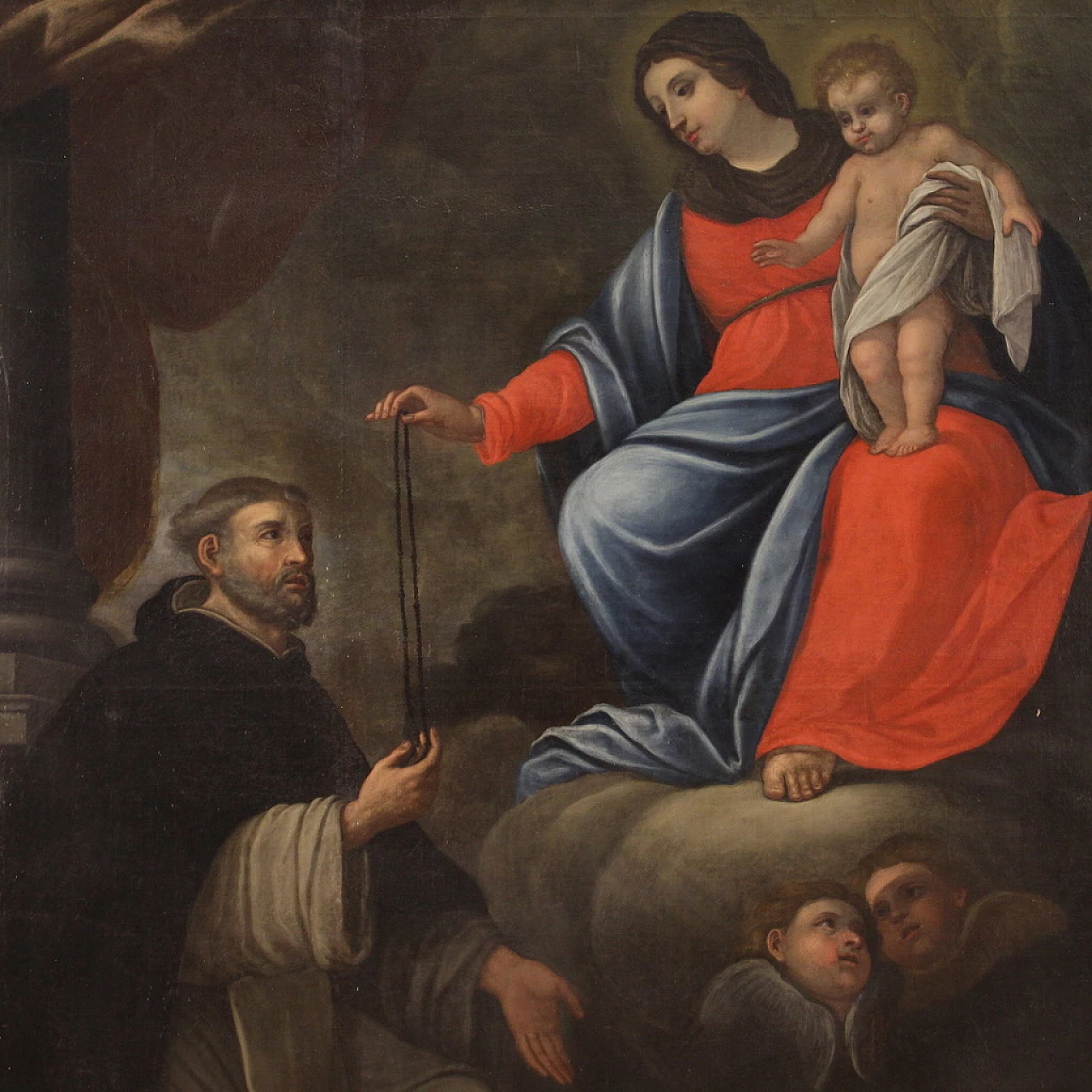 Delivery of the rosary to Saint Dominic of Guzmán, oil painting on canvas, 17th century 2