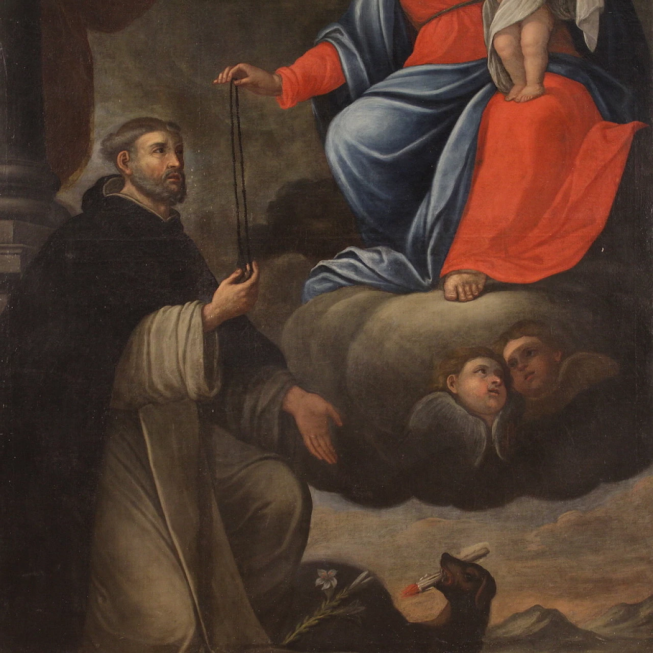 Delivery of the rosary to Saint Dominic of Guzmán, oil painting on canvas, 17th century 6
