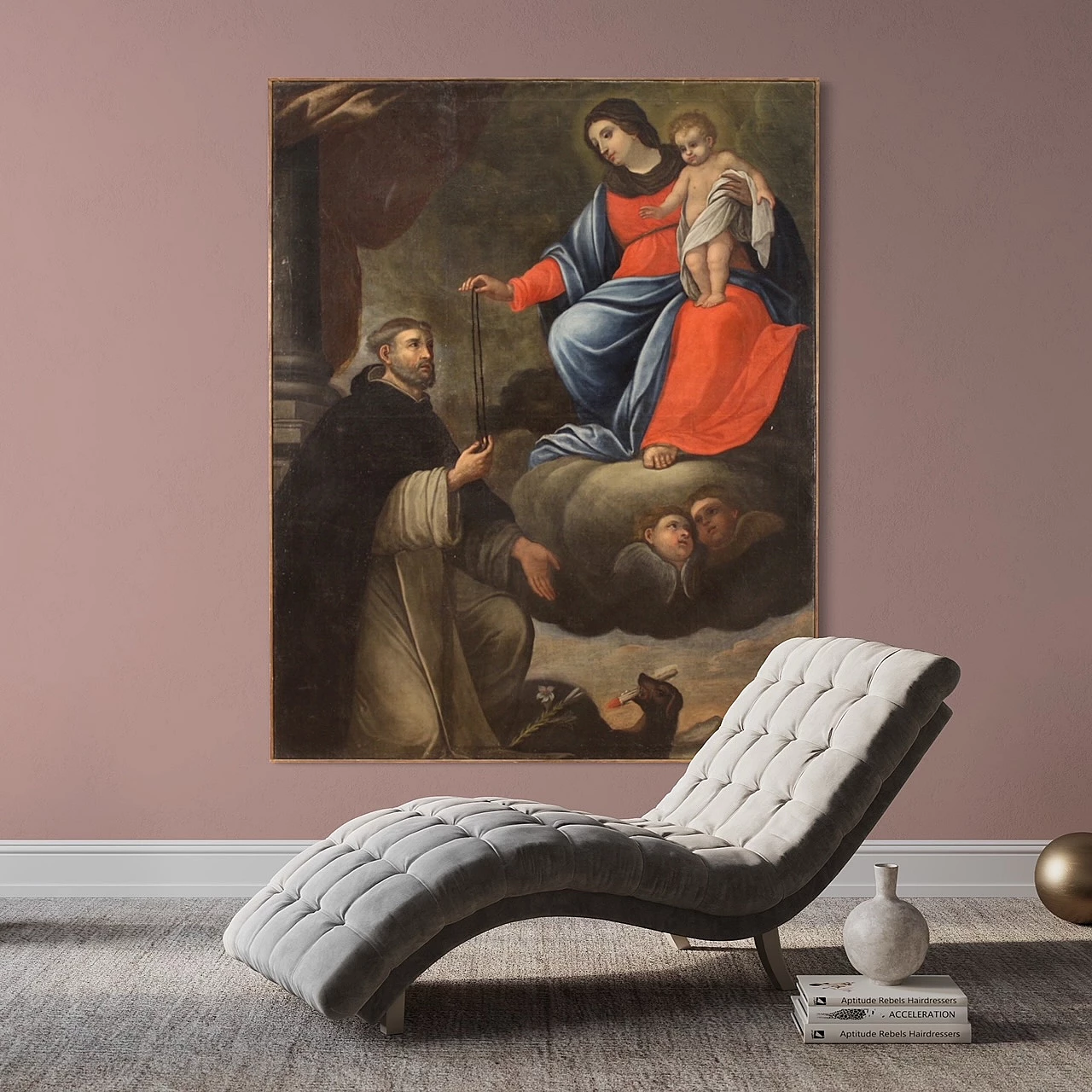 Delivery of the rosary to Saint Dominic of Guzmán, oil painting on canvas, 17th century 16