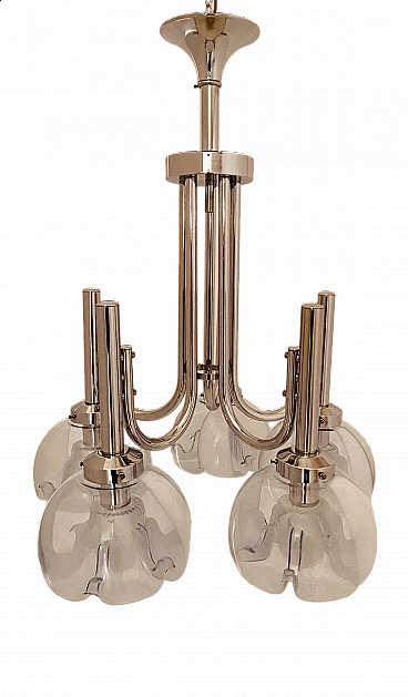 Chromed steel and Murano glass chandelier by Mazzega, 1960s