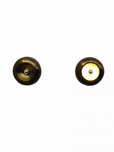 Pair of round brass wall lights, 1960s