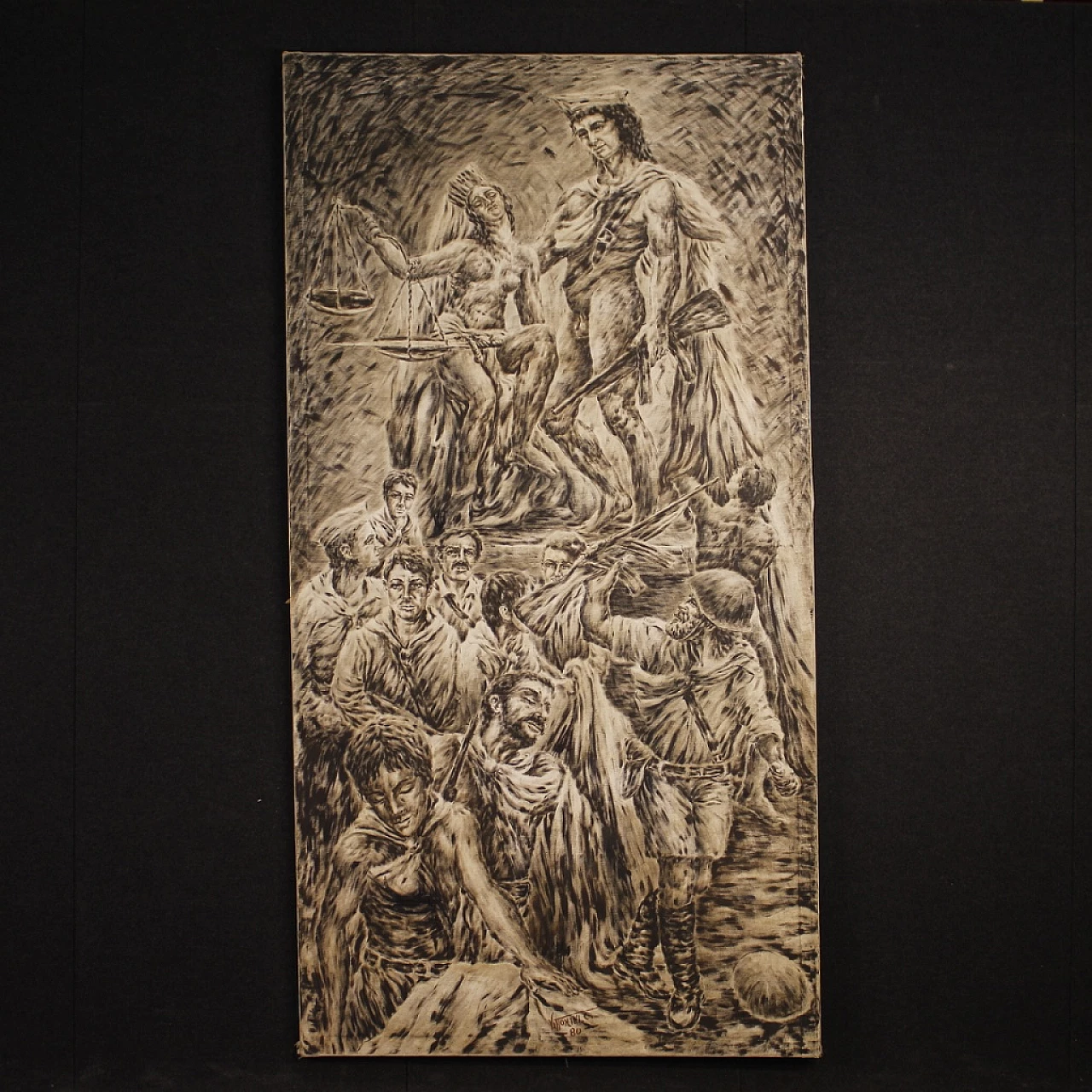 C. Vittorini, Allegory of the judgment of war soldiers, mixed media painting on canvas, 1980s 1