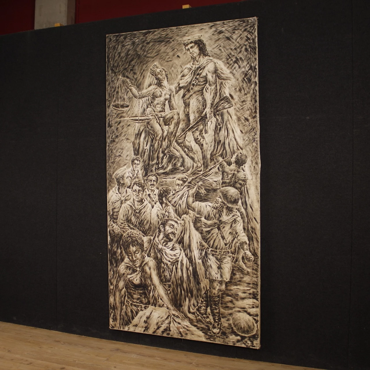 C. Vittorini, Allegory of the judgment of war soldiers, mixed media painting on canvas, 1980s 6