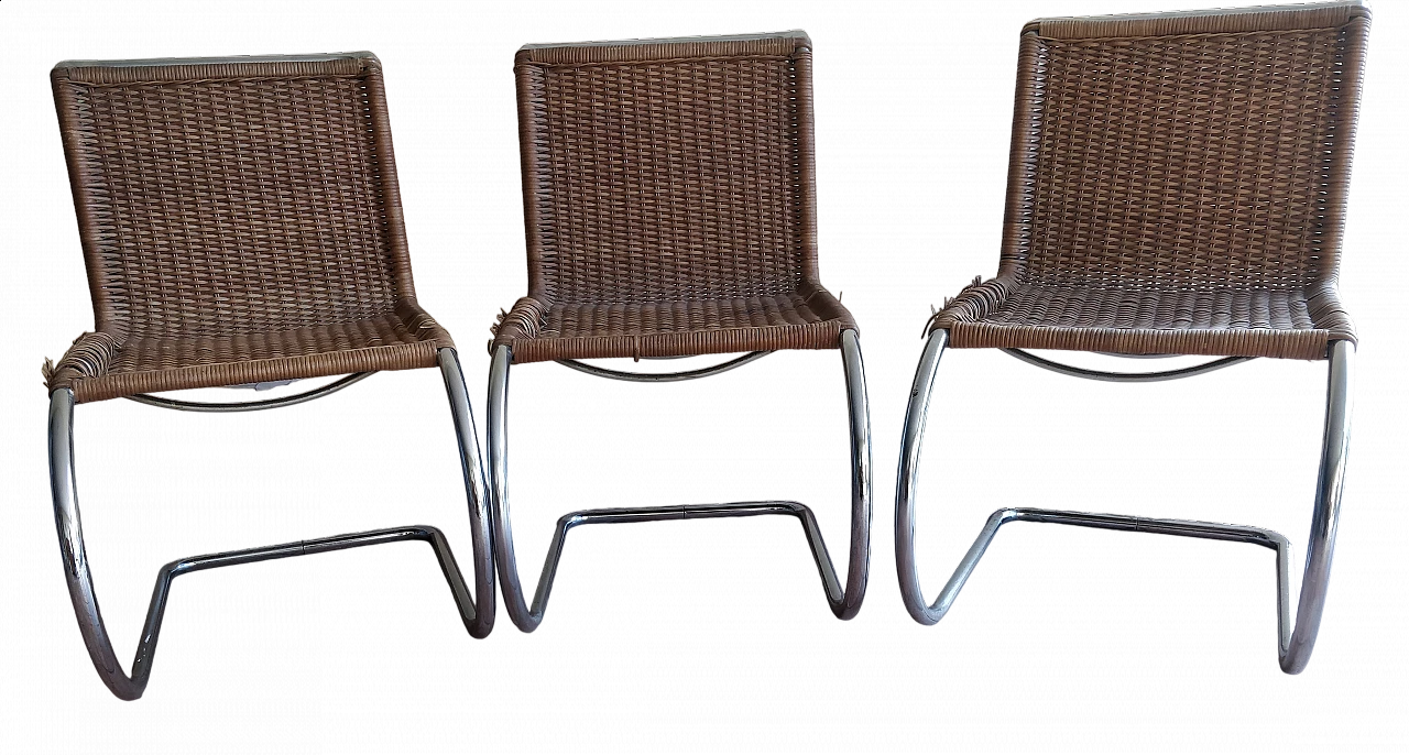 3 MR10 steel and rattan chairs by Ludwig Mies van der Rohe for Thonet, 1960s 9