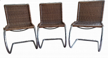 3 MR10 steel and rattan chairs by Ludwig Mies van der Rohe for Thonet, 1960s