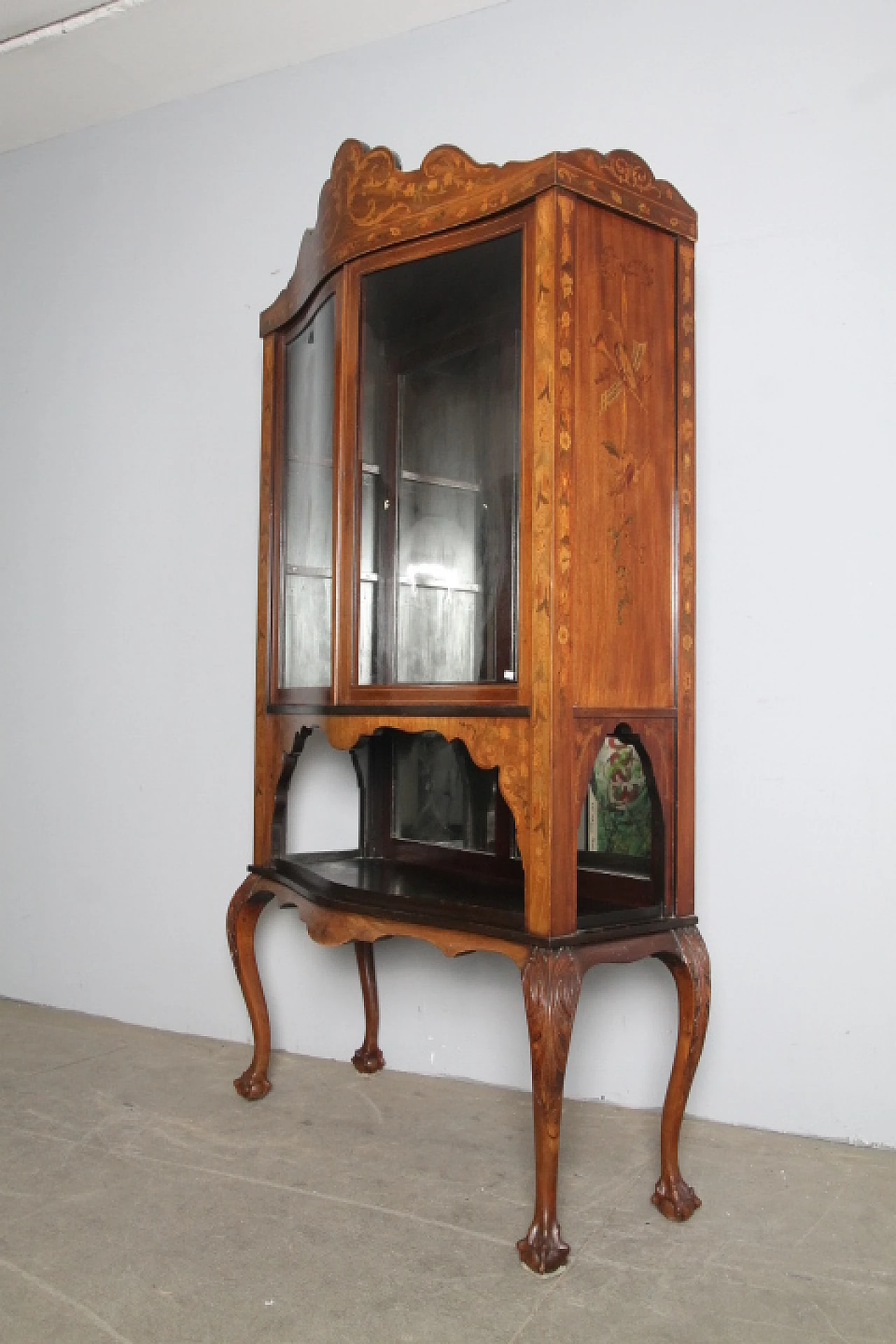 Dutch inlaid walnut glass cabinet, late 19th century 1