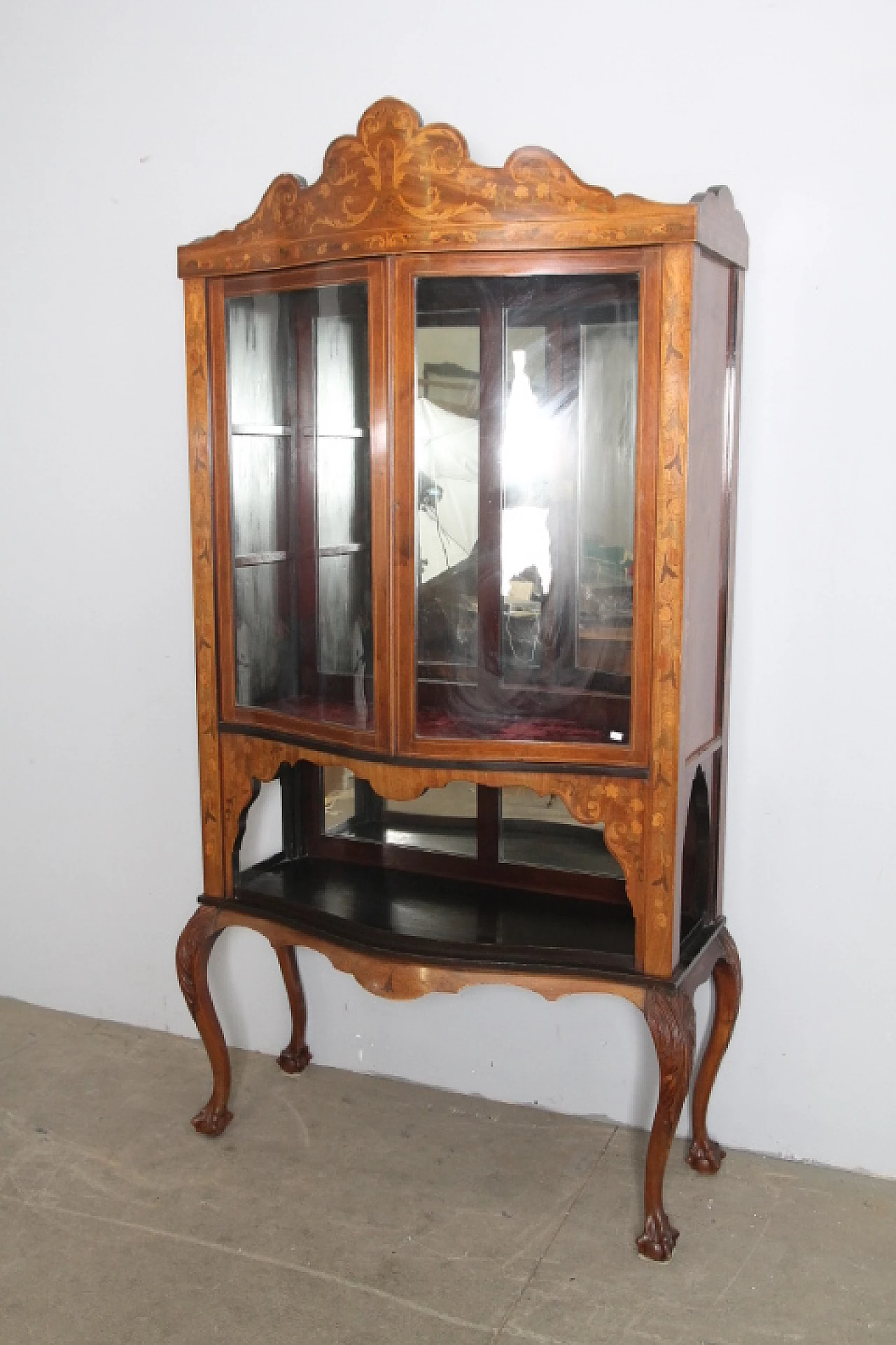 Dutch inlaid walnut glass cabinet, late 19th century 2