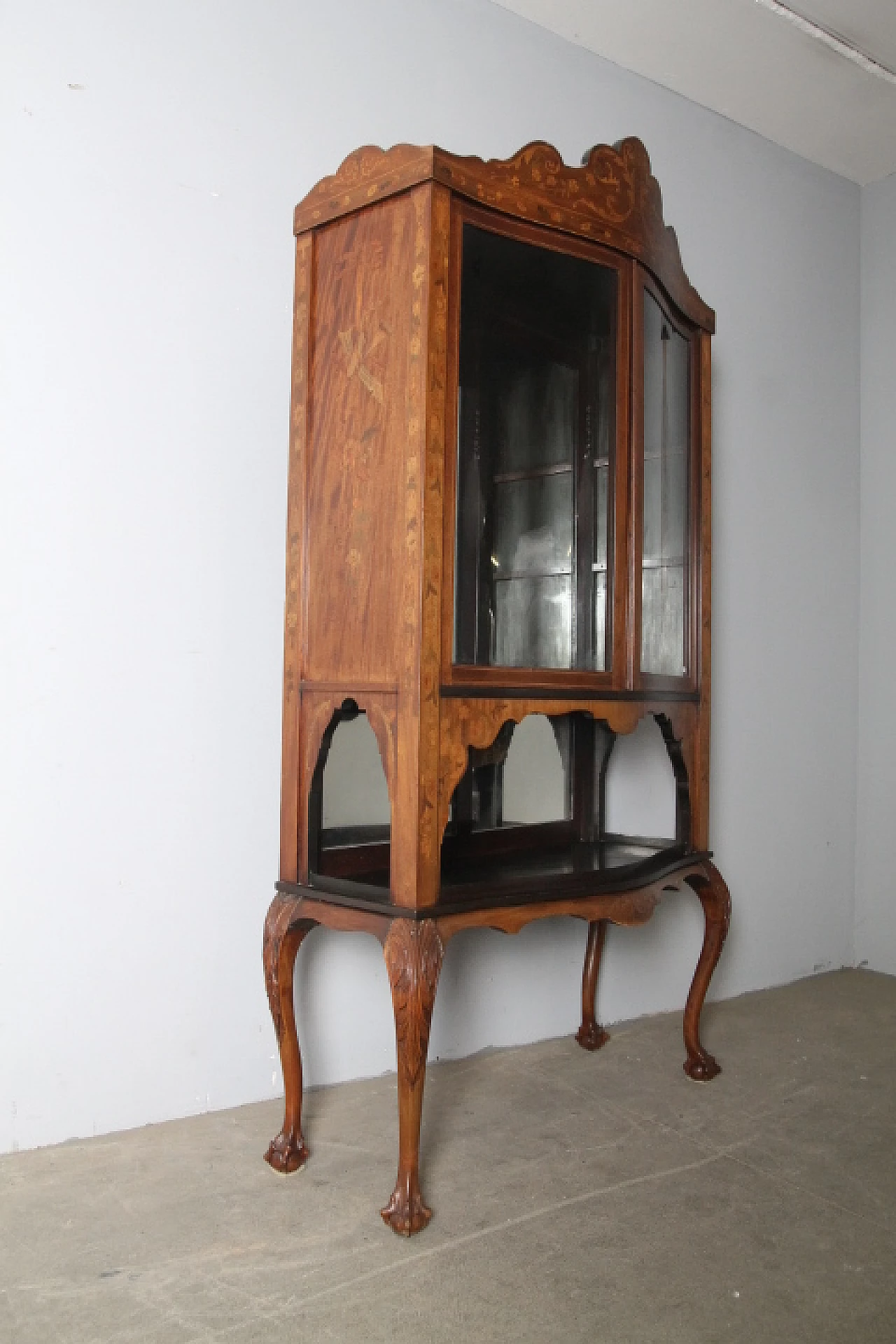 Dutch inlaid walnut glass cabinet, late 19th century 11