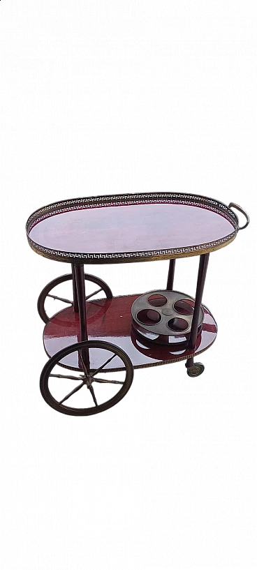 Carrello bar in legno e metallo con portabottiglie, anni '60