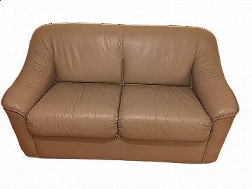 Beige leather sofa bed, 1980s