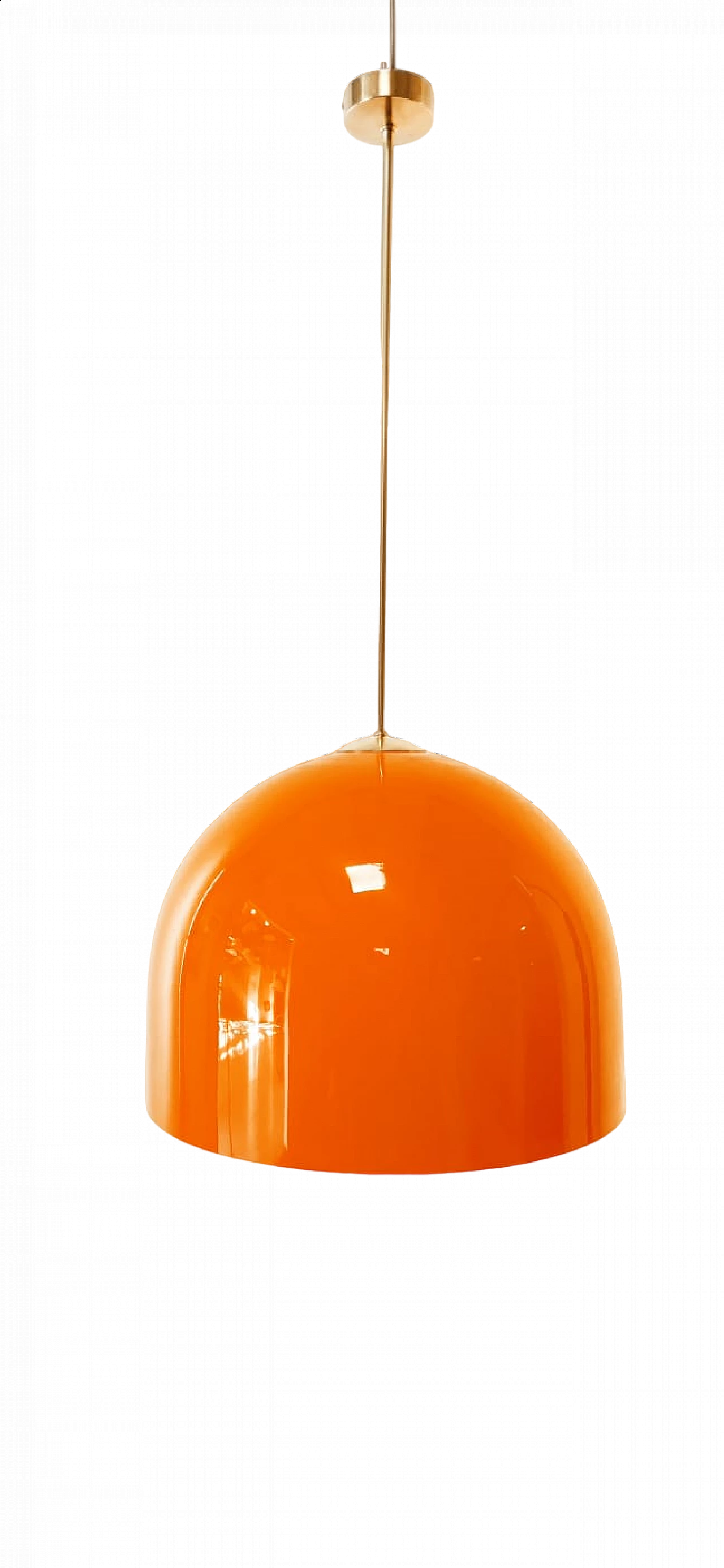Orange polycarbonate and brass hanging lamp, 1960s 7
