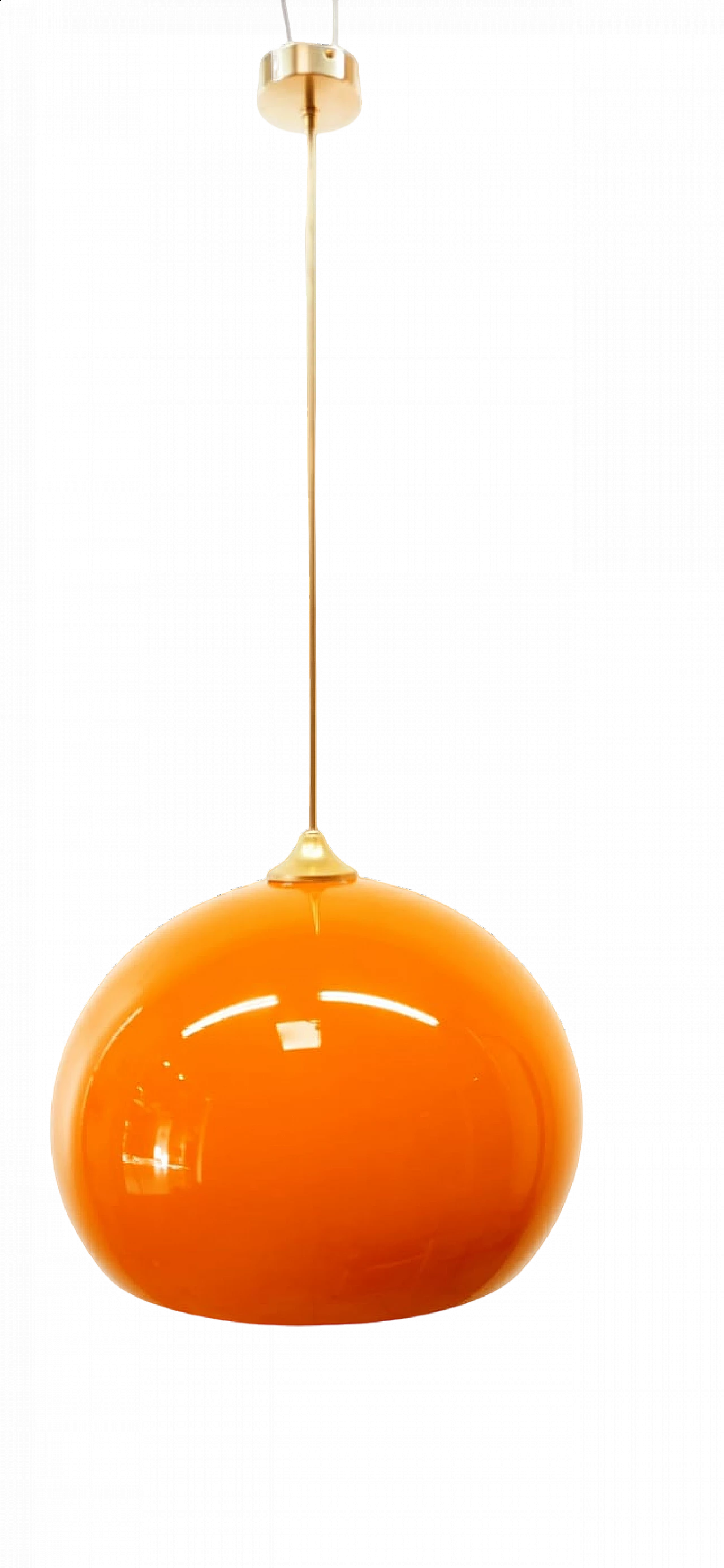 Orange polycarbonate and brass pendant lamp, 1960s 10