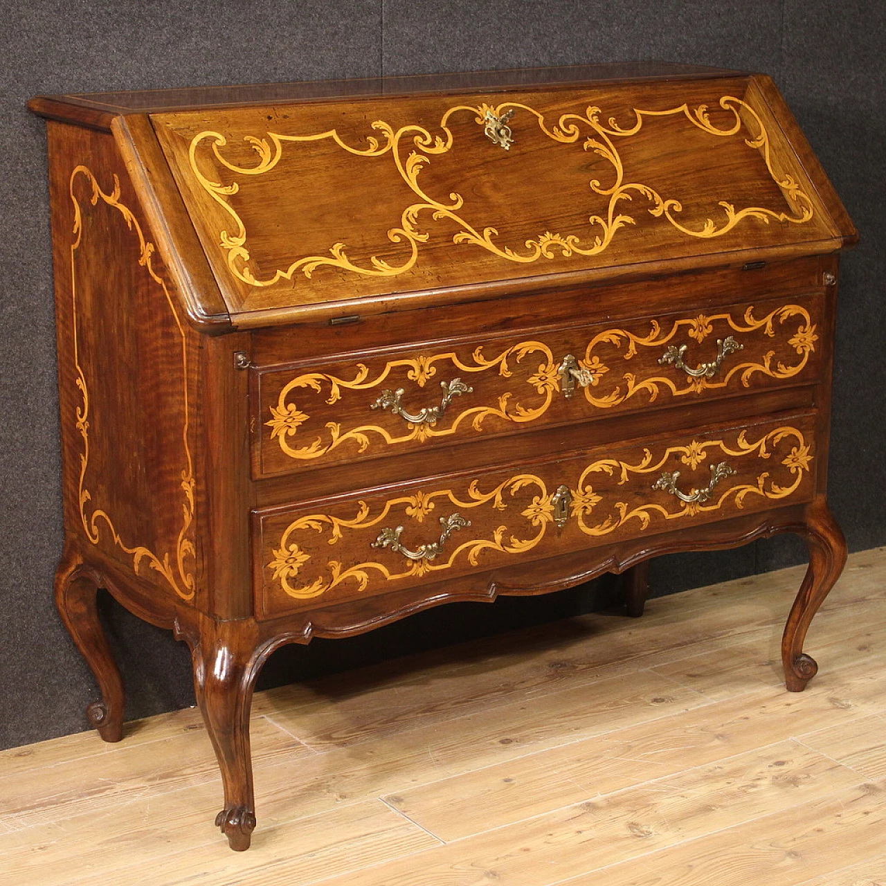 Piedmontese inlaid wood flap desk 1