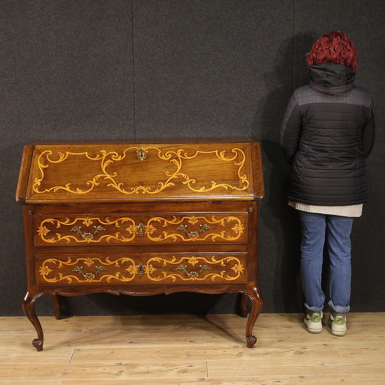 Piedmontese inlaid wood flap desk 2