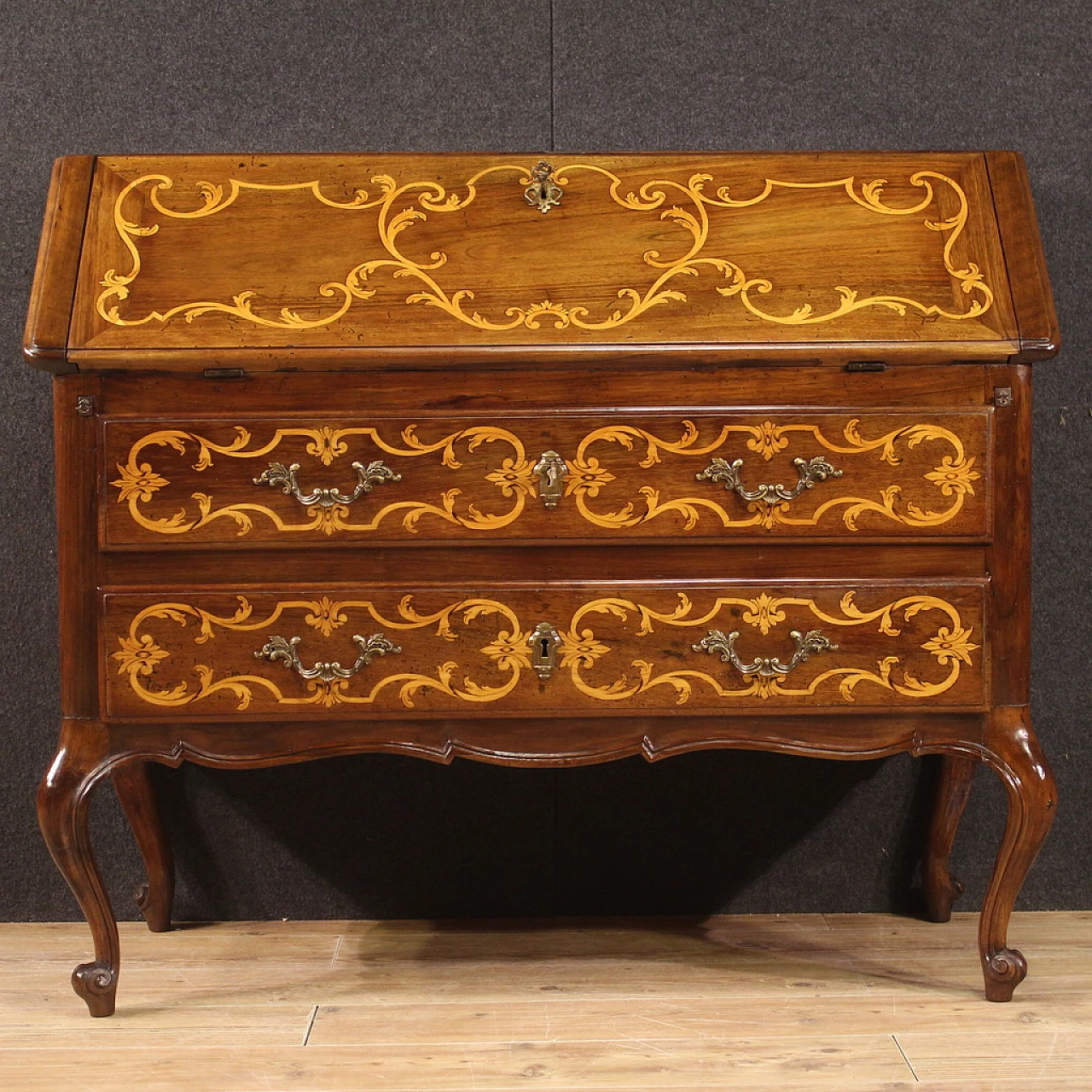 Piedmontese inlaid wood flap desk 3