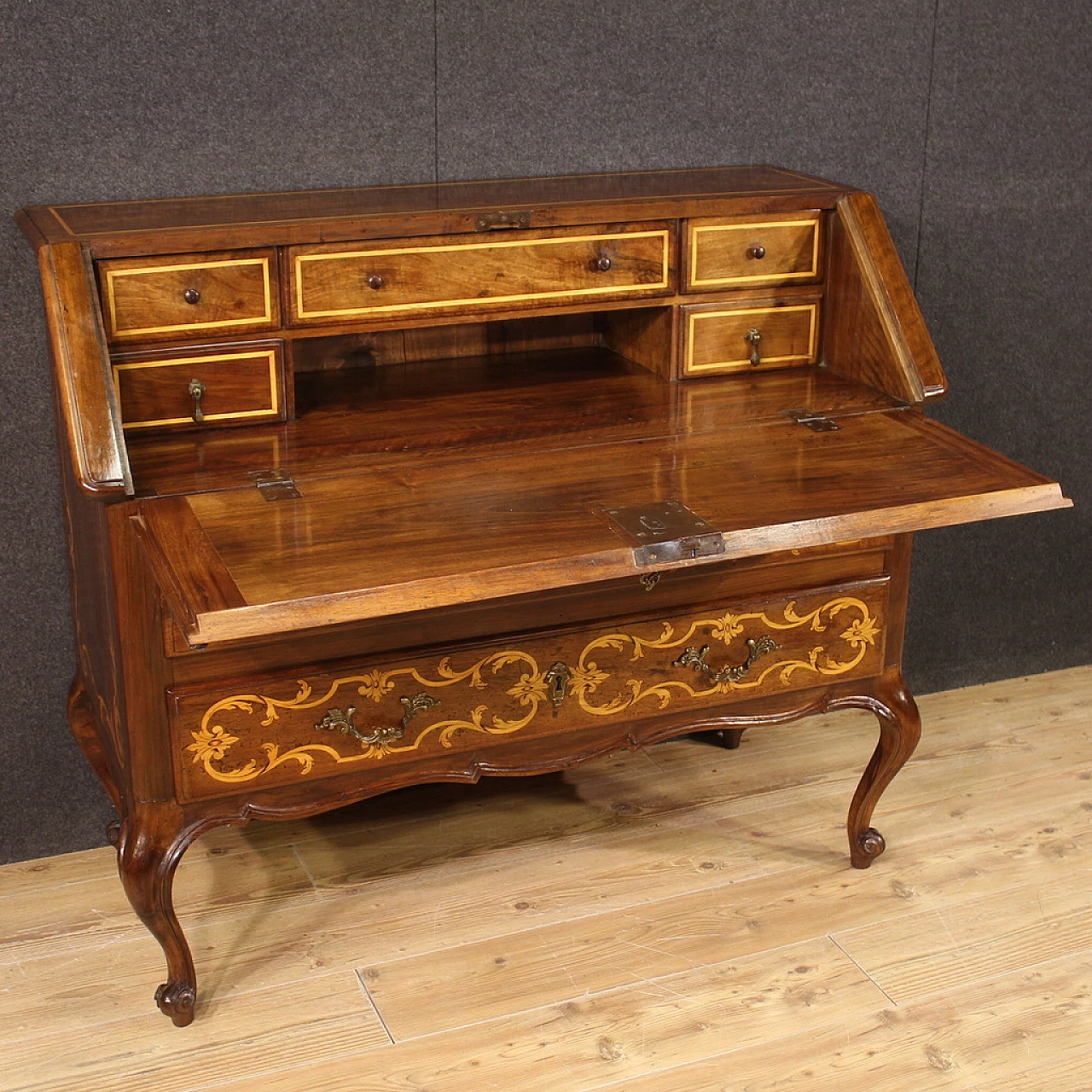 Piedmontese inlaid wood flap desk 4