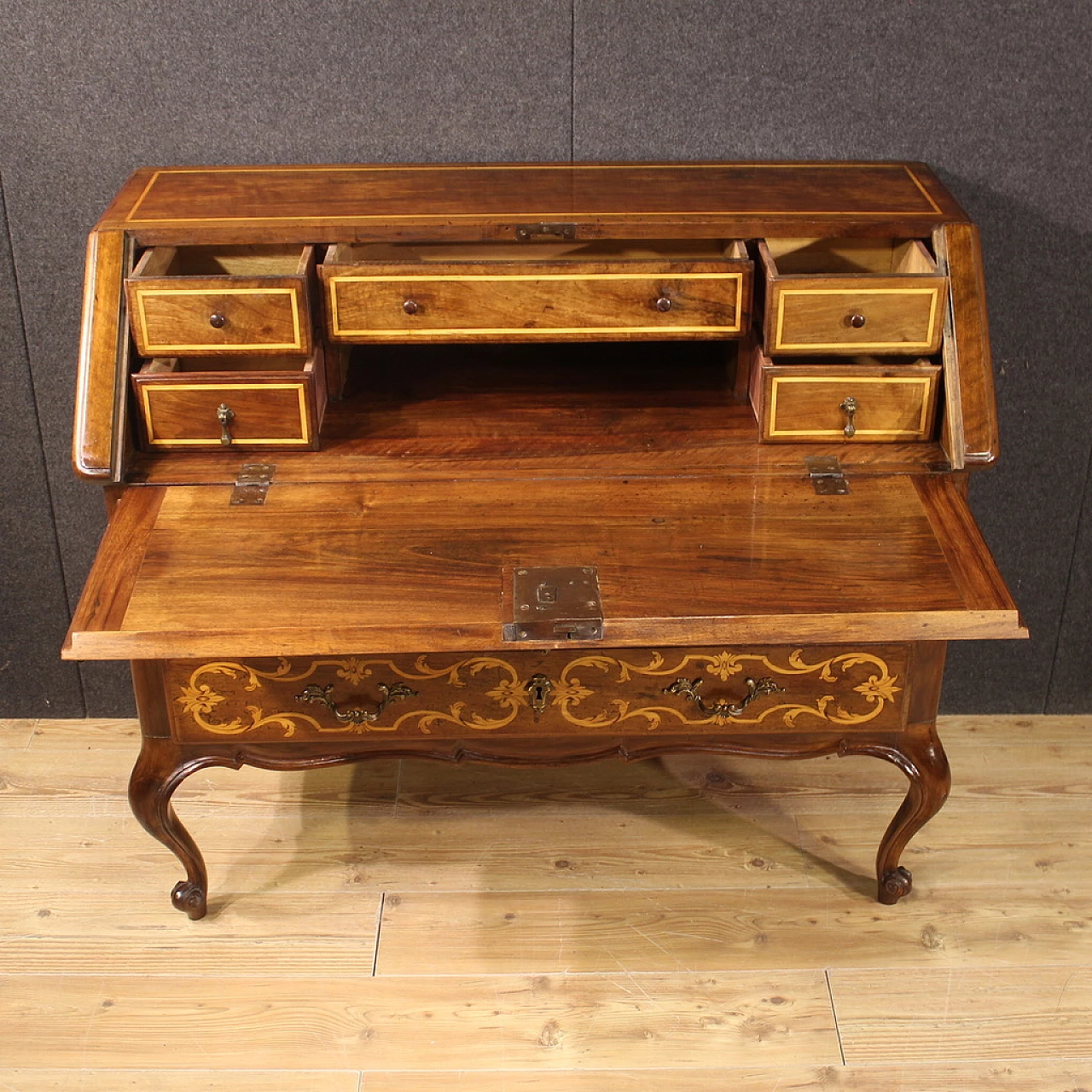 Piedmontese inlaid wood flap desk 5