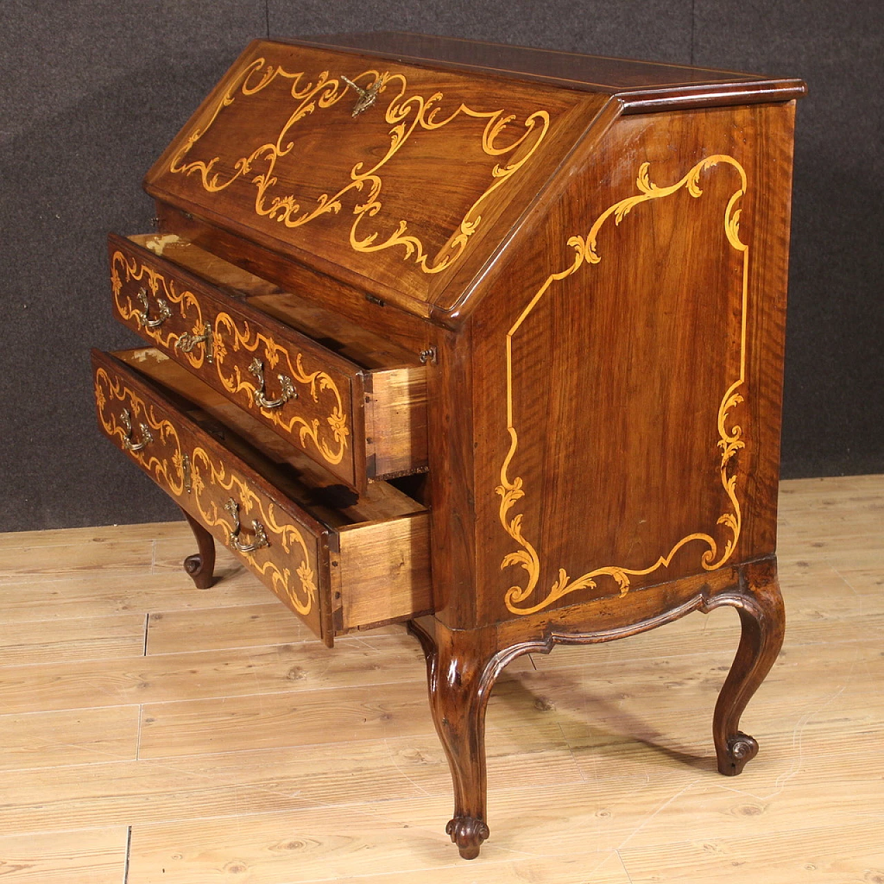 Piedmontese inlaid wood flap desk 11