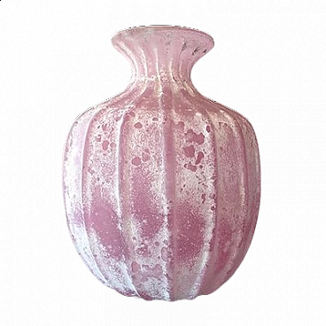 Vaso in vetro scavo rosa di Seguso, anni '50