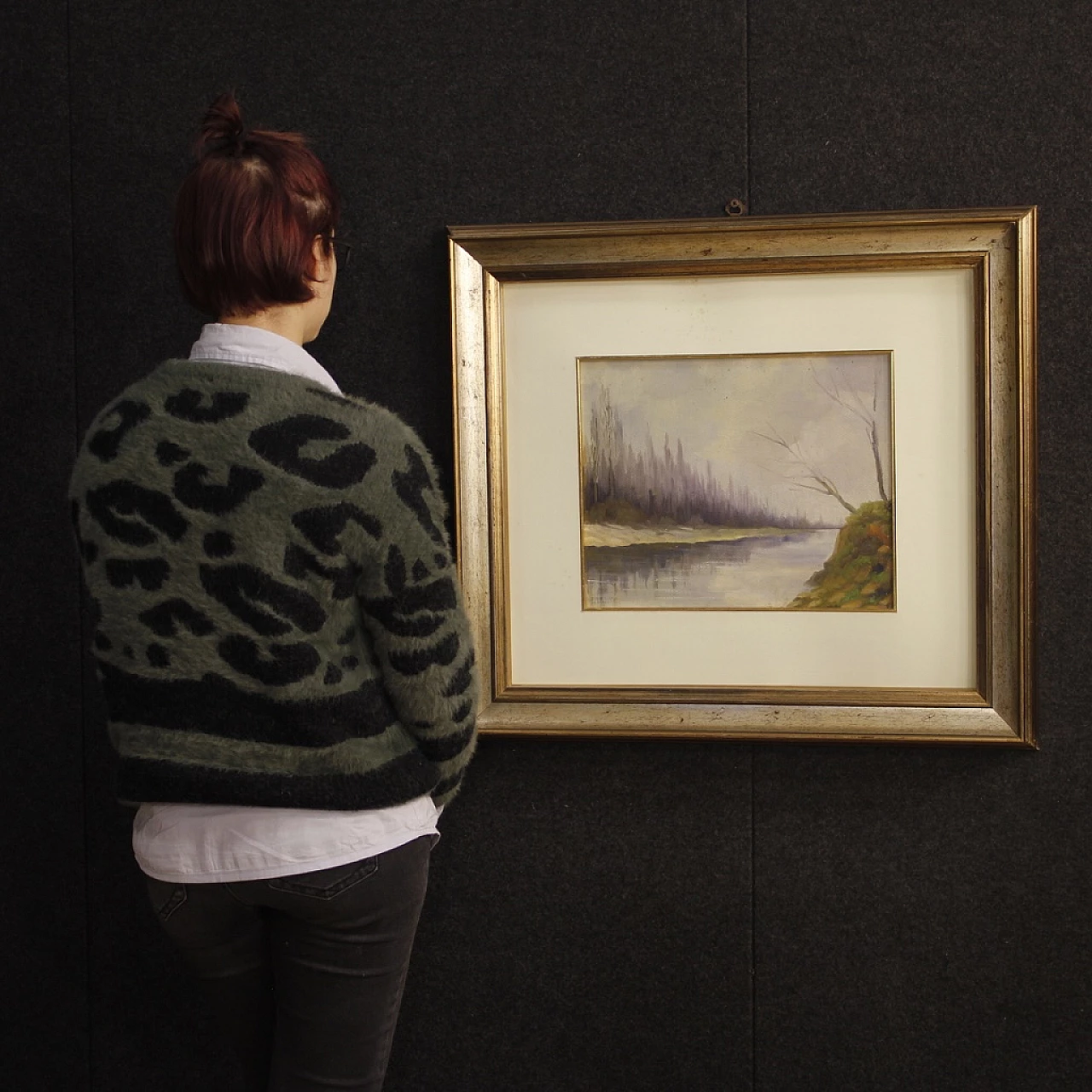 Carlo Musso, paesaggio con fiume, dipinto a olio su tavola 2