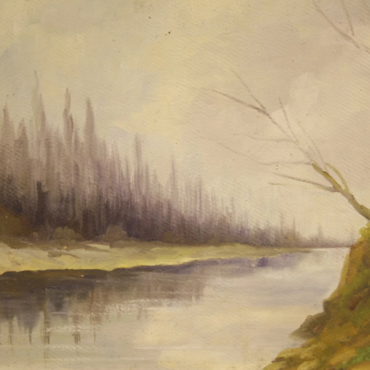 Carlo Musso, paesaggio con fiume, dipinto a olio su tavola 3