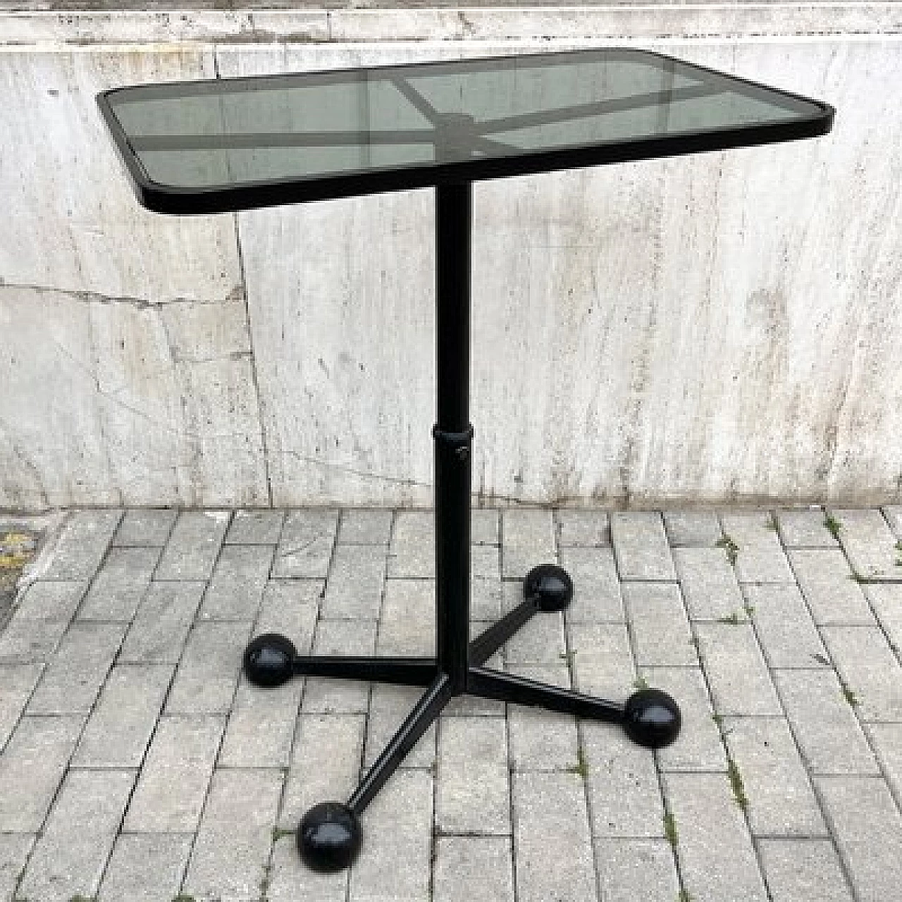 Tavolino con rotelle in ferro e vetro di Arredamenti Allegri Parma, anni '70 2