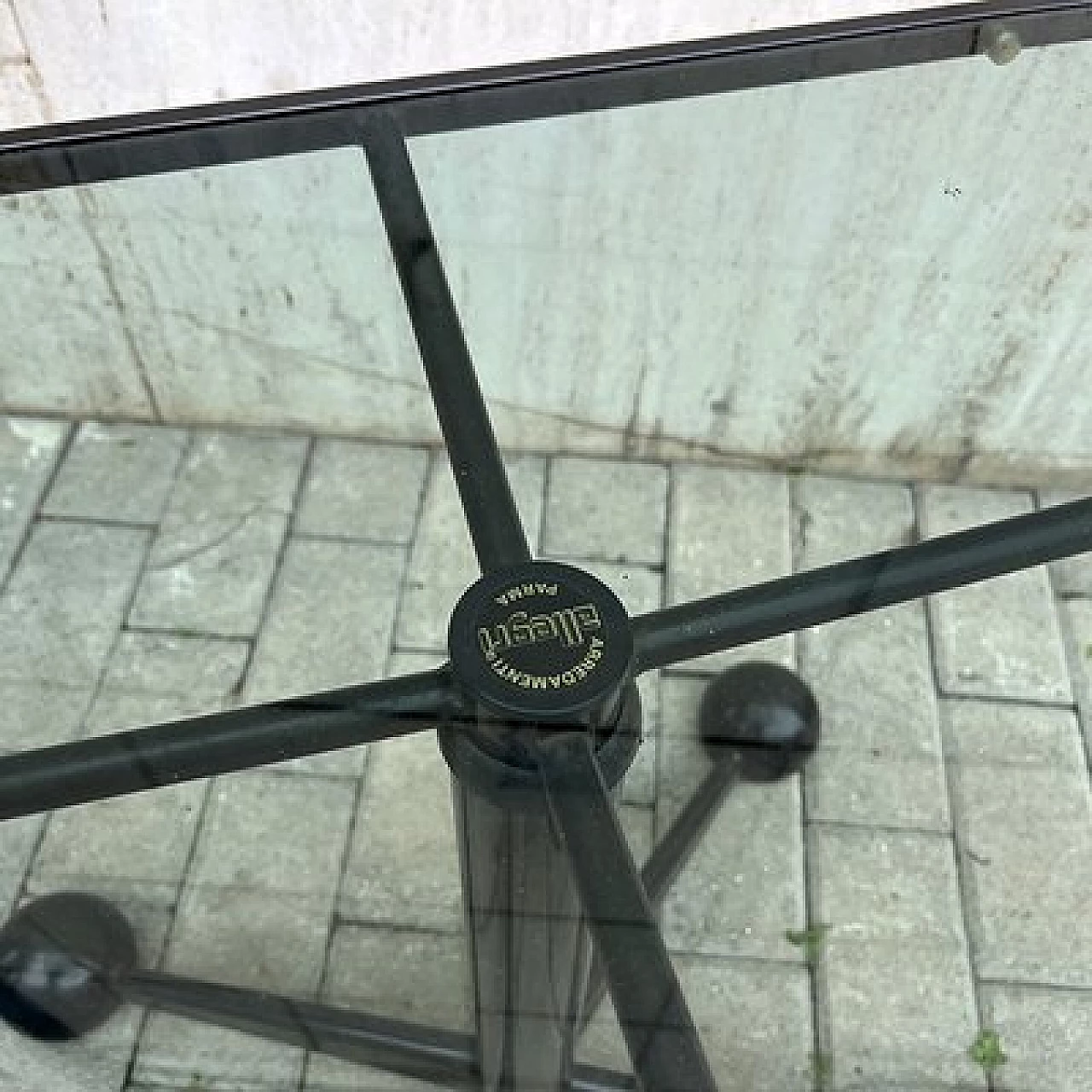 Tavolino con rotelle in ferro e vetro di Arredamenti Allegri Parma, anni '70 6